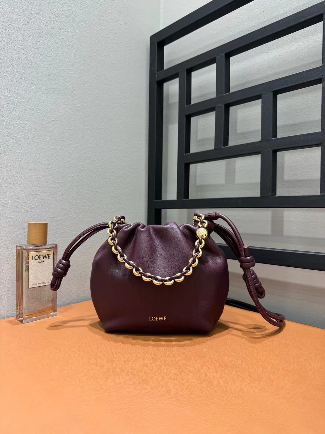 LOEWE Mini Flamenco Purse Bag In Mellow Nappa Lambskin - Dark Burgundy