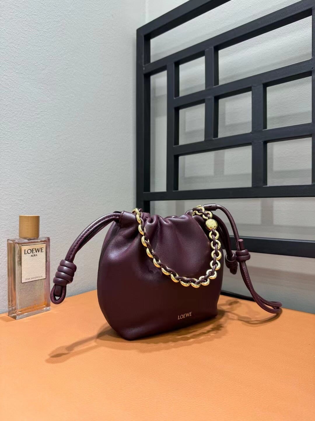 LOEWE Mini Flamenco Purse Bag In Mellow Nappa Lambskin - Dark Burgundy