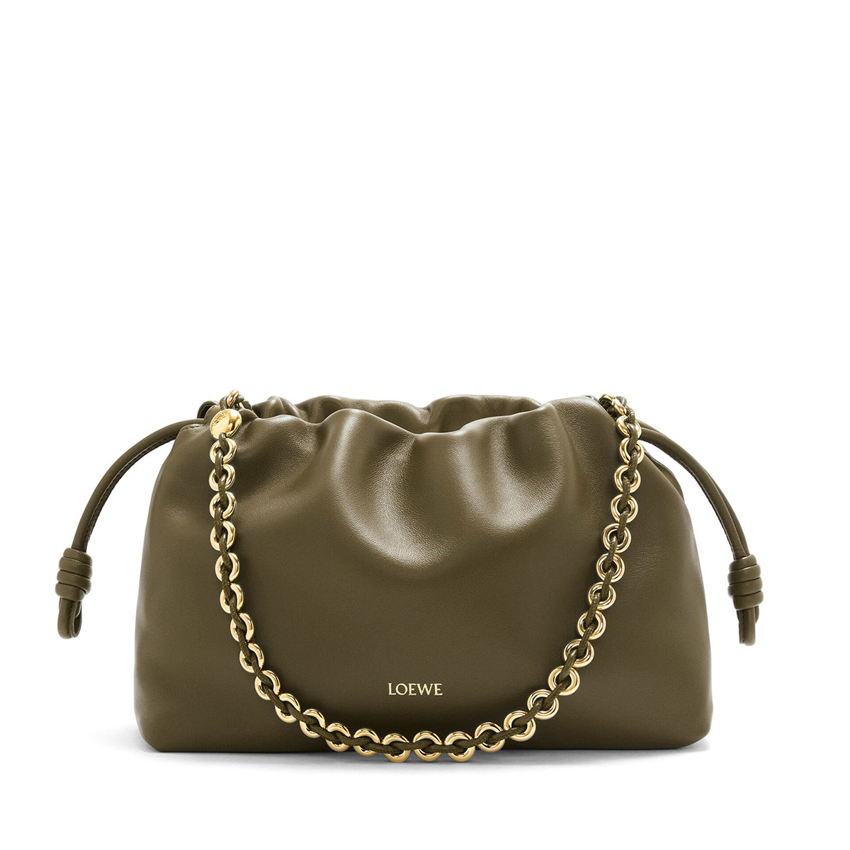 LOEWE Medium Flamenco Purse Bag In Mellow Nappa Lambskin - Dark Khaki Green