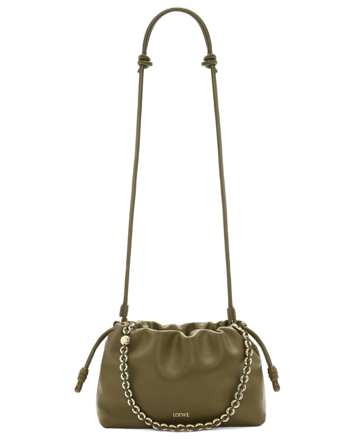 LOEWE Medium Flamenco Purse Bag In Mellow Nappa Lambskin - Dark Khaki Green