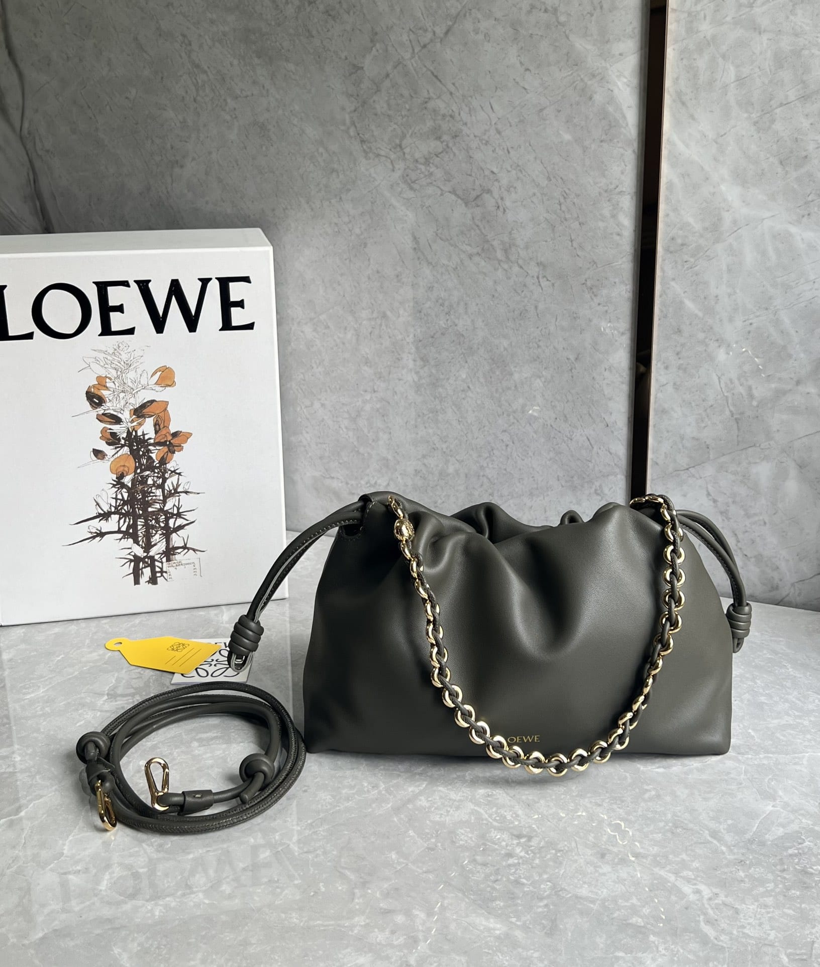 LOEWE Medium Flamenco Purse Bag In Mellow Nappa Lambskin - Dark Khaki Green