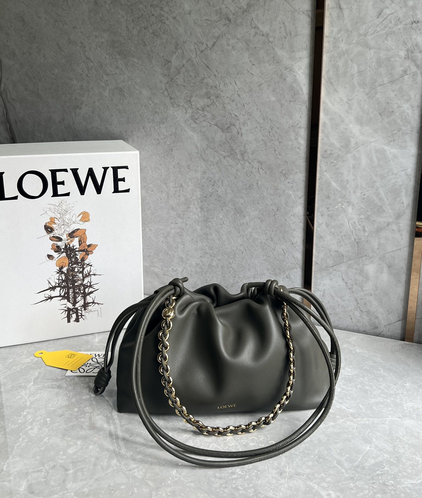 LOEWE Medium Flamenco Purse Bag In Mellow Nappa Lambskin - Dark Khaki Green