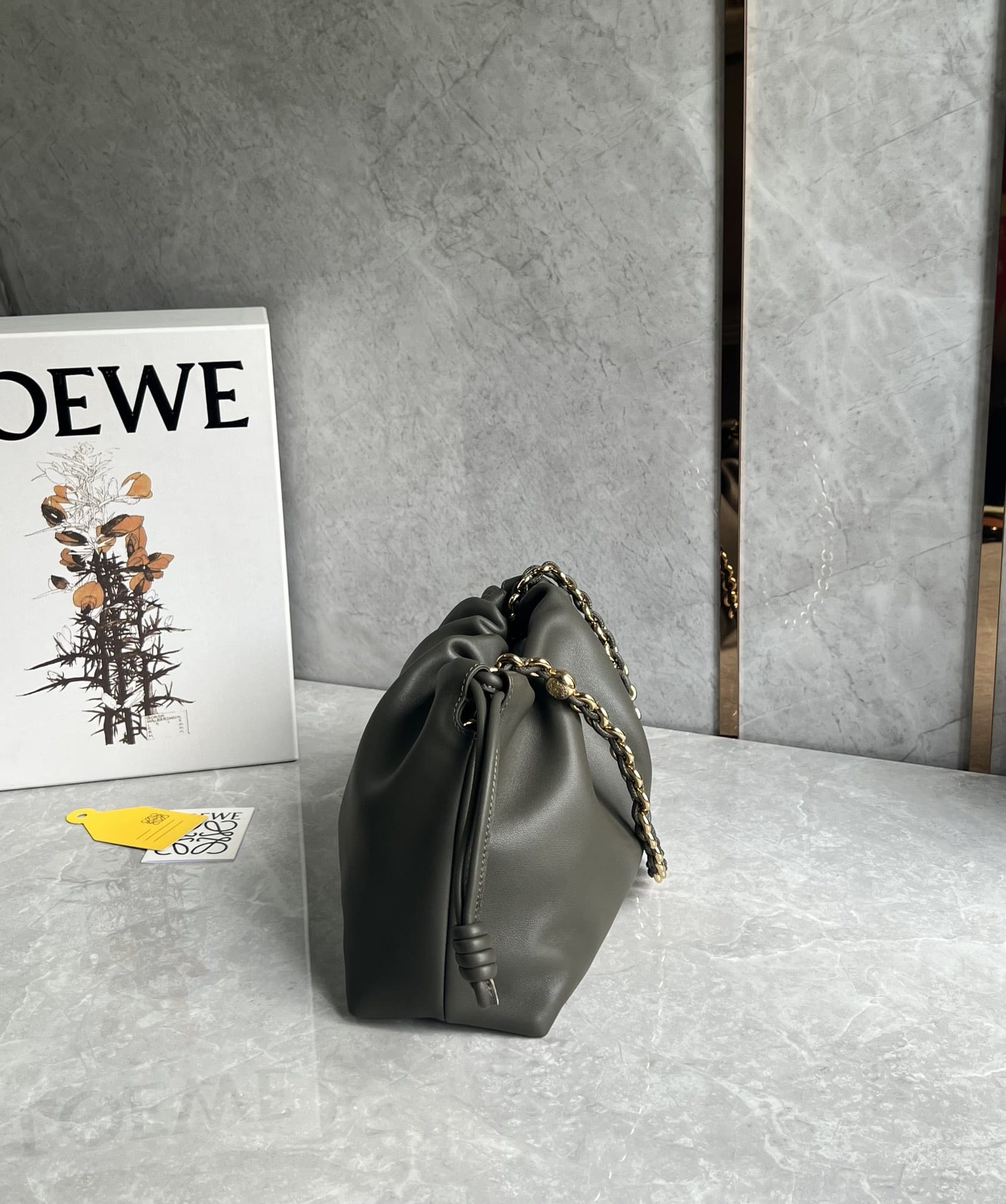 LOEWE Medium Flamenco Purse Bag In Mellow Nappa Lambskin - Dark Khaki Green