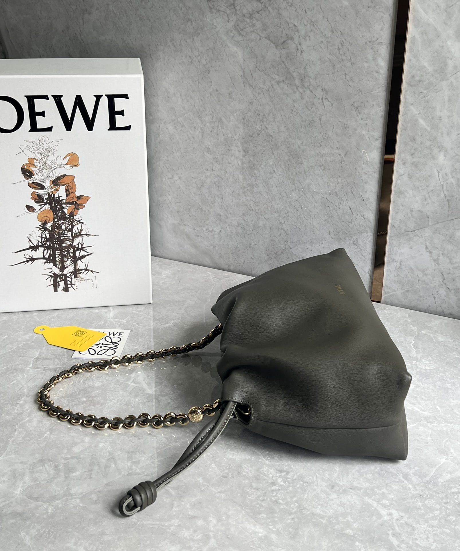 LOEWE Medium Flamenco Purse Bag In Mellow Nappa Lambskin - Dark Khaki Green