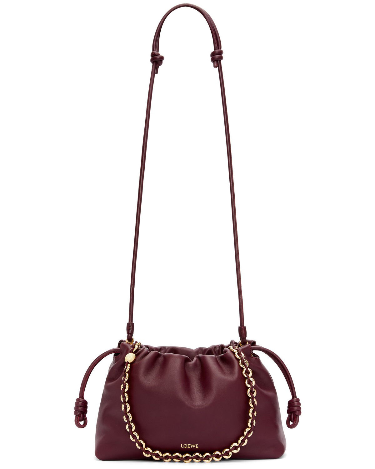 LOEWE Medium Flamenco Purse Bag In Mellow Nappa Lambskin - Dark Burgundy