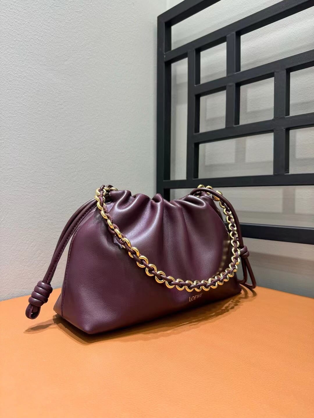 LOEWE Medium Flamenco Purse Bag In Mellow Nappa Lambskin - Dark Burgundy