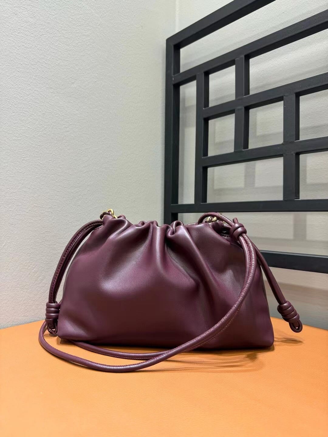 LOEWE Medium Flamenco Purse Bag In Mellow Nappa Lambskin - Dark Burgundy