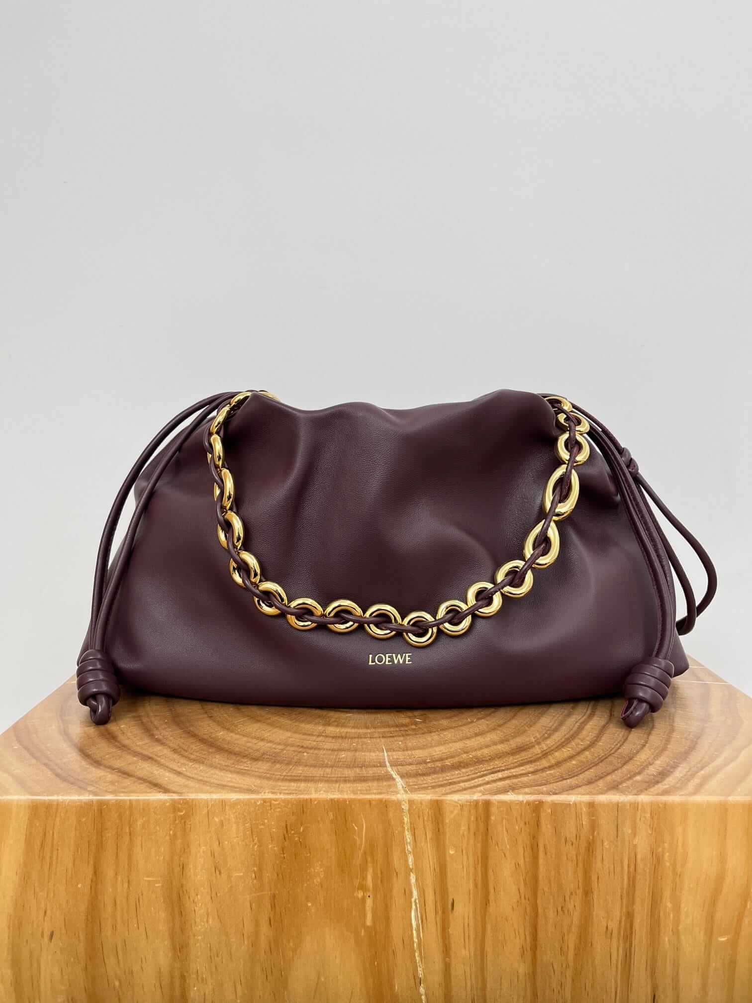 LOEWE Large Flamenco Purse Bag In Mellow Nappa Lambskin - Dark Burgundy