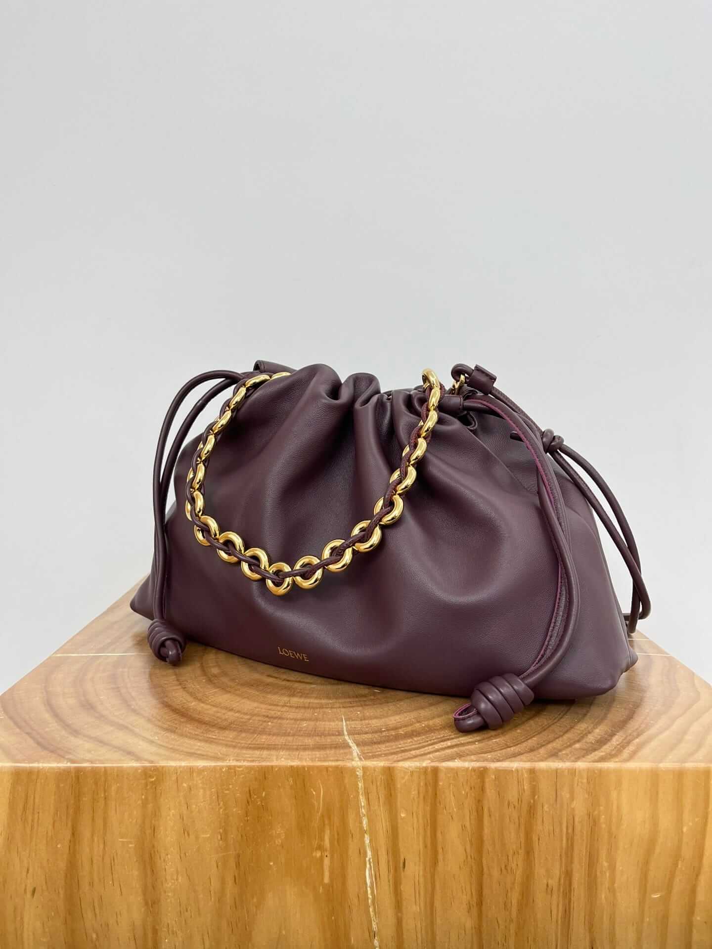 LOEWE Large Flamenco Purse Bag In Mellow Nappa Lambskin - Dark Burgundy