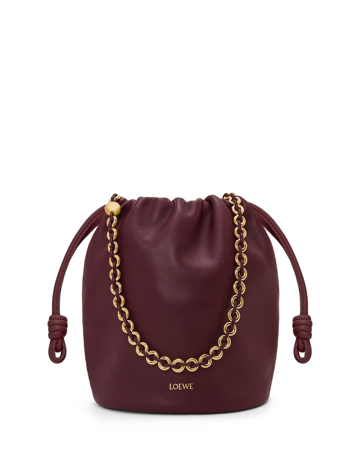 LOEWE Flamenco Purse Bucket In Mellow Nappa Lambskin - Dark Burgundy