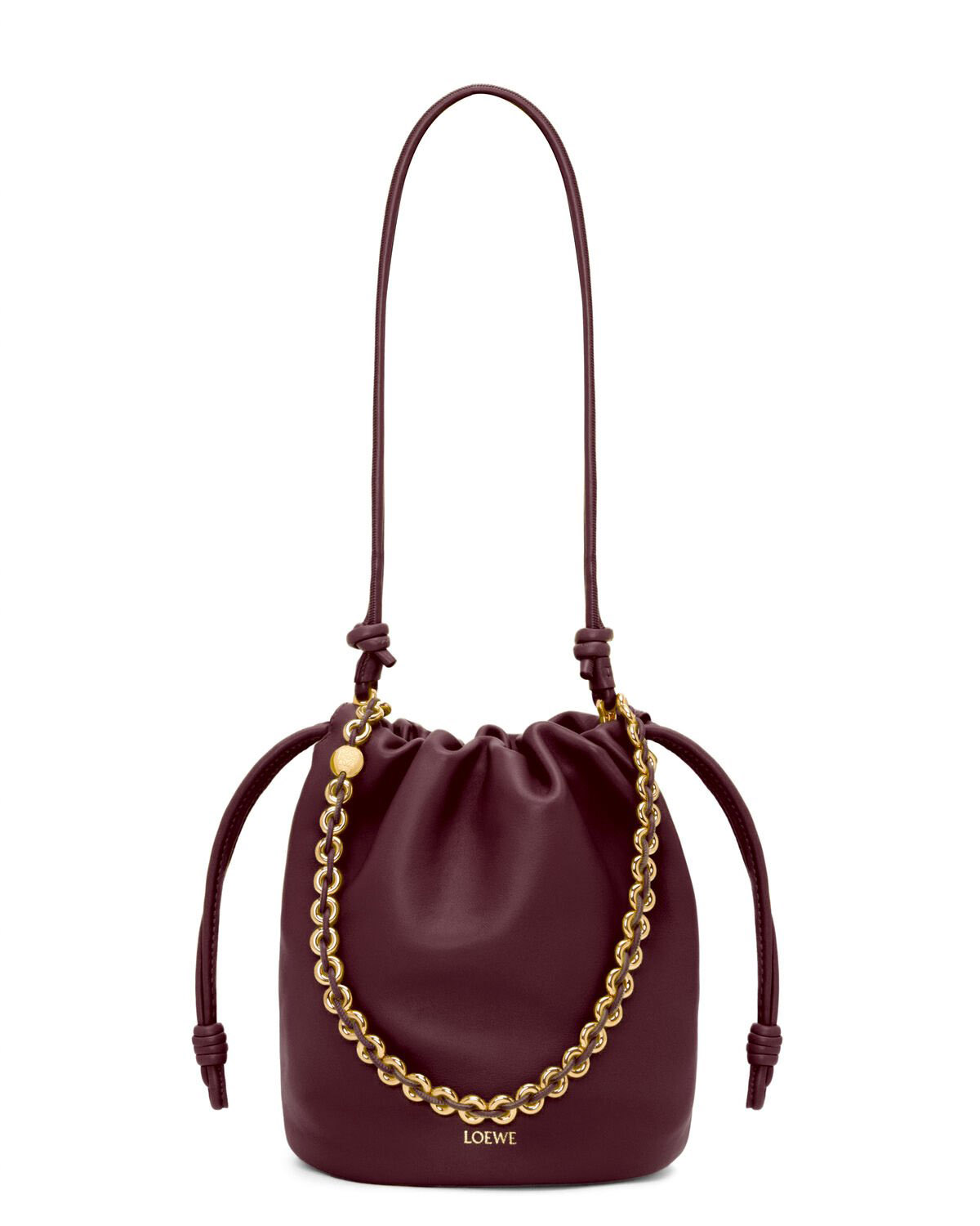 LOEWE Flamenco Purse Bucket In Mellow Nappa Lambskin - Dark Burgundy