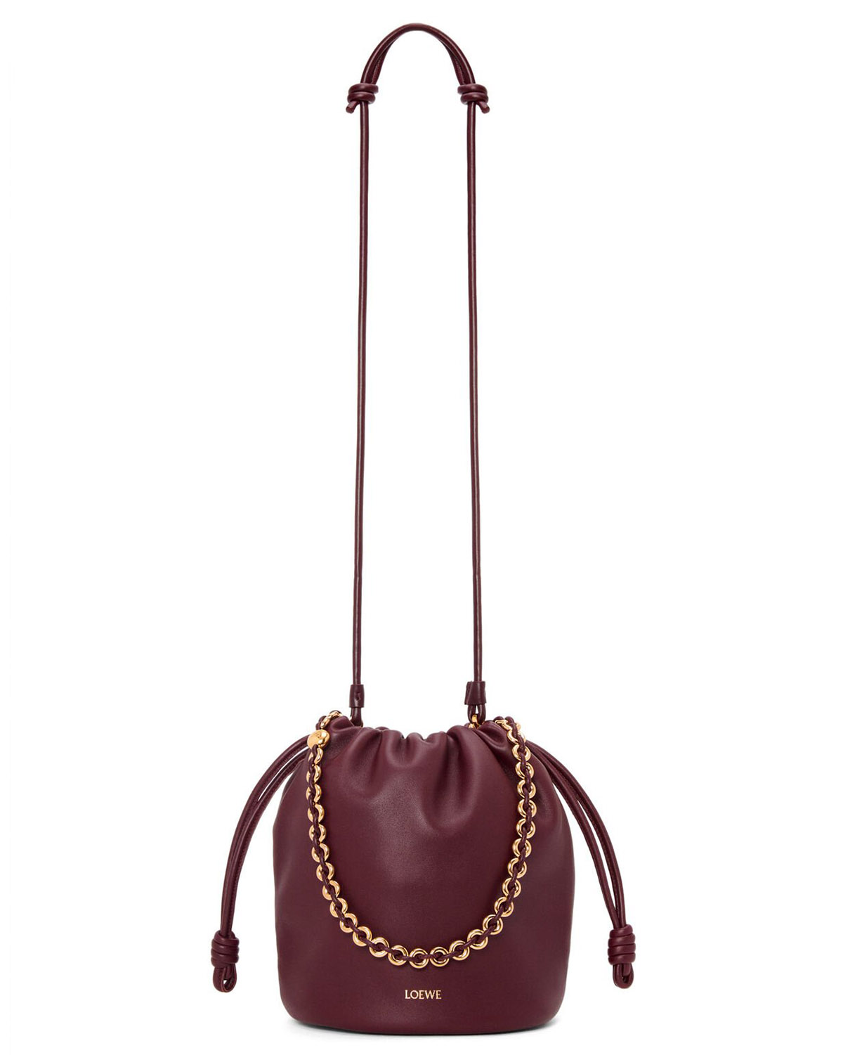 LOEWE Flamenco Purse Bucket In Mellow Nappa Lambskin - Dark Burgundy