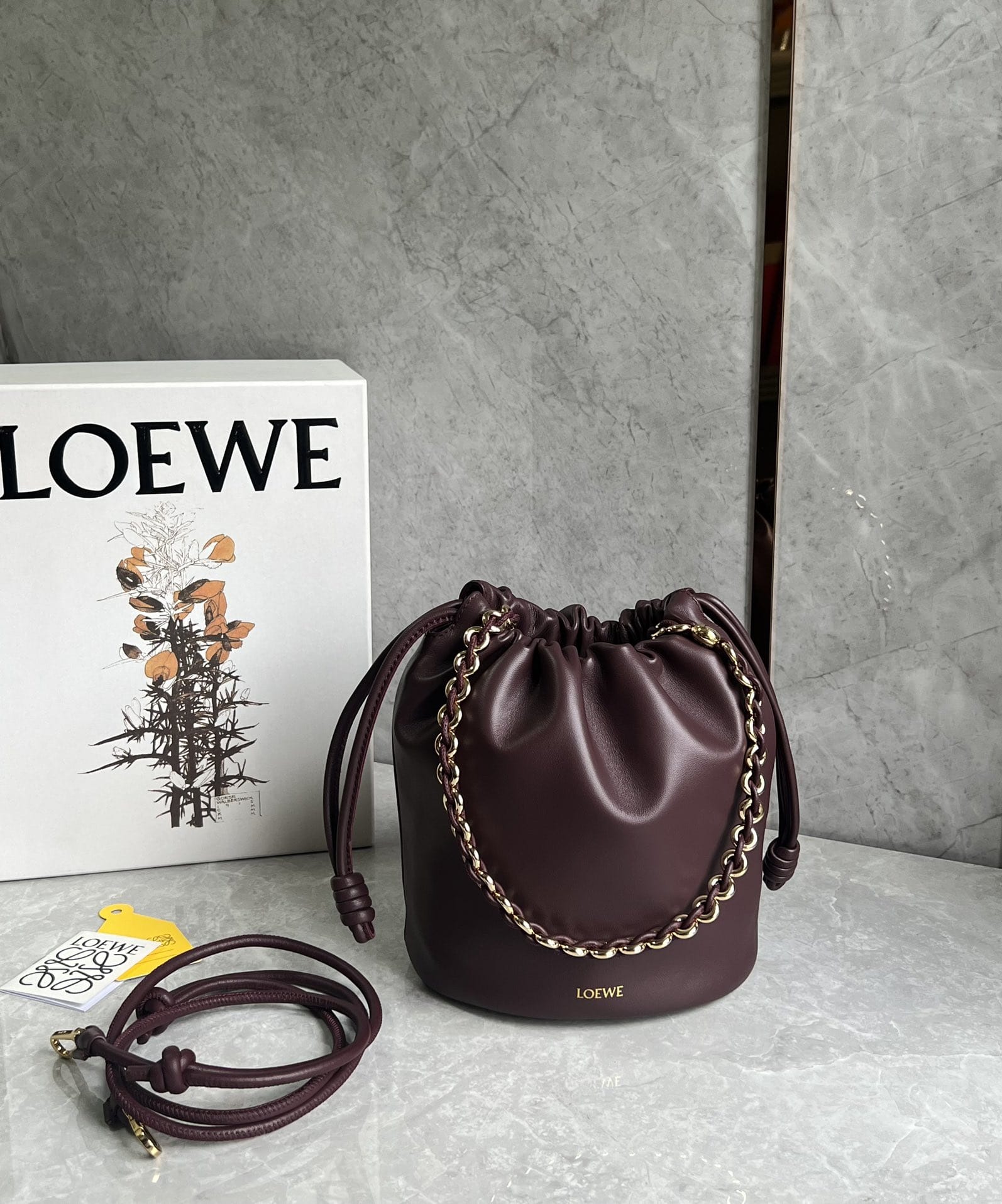 LOEWE Flamenco Purse Bucket In Mellow Nappa Lambskin - Dark Burgundy