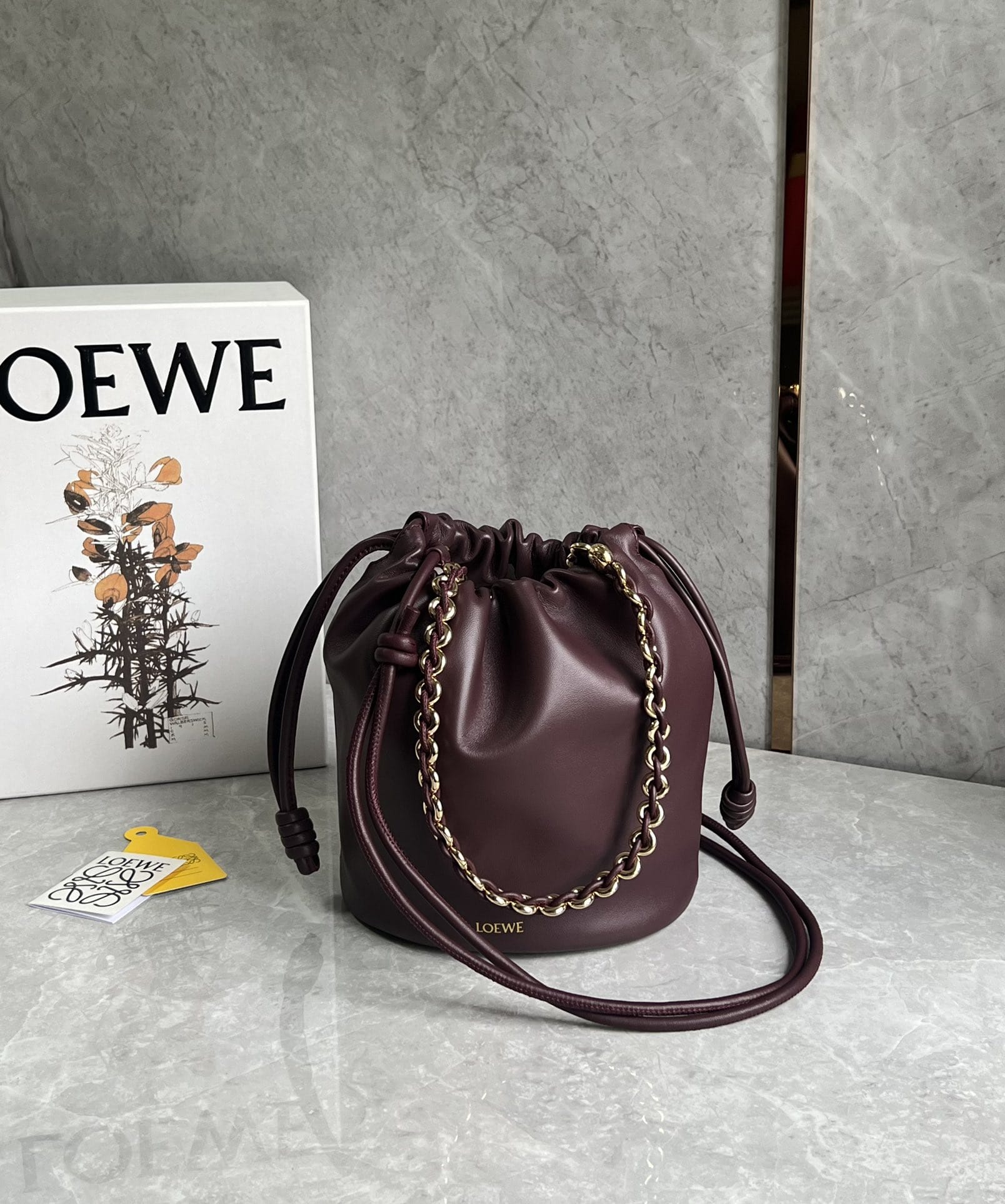 LOEWE Flamenco Purse Bucket In Mellow Nappa Lambskin - Dark Burgundy