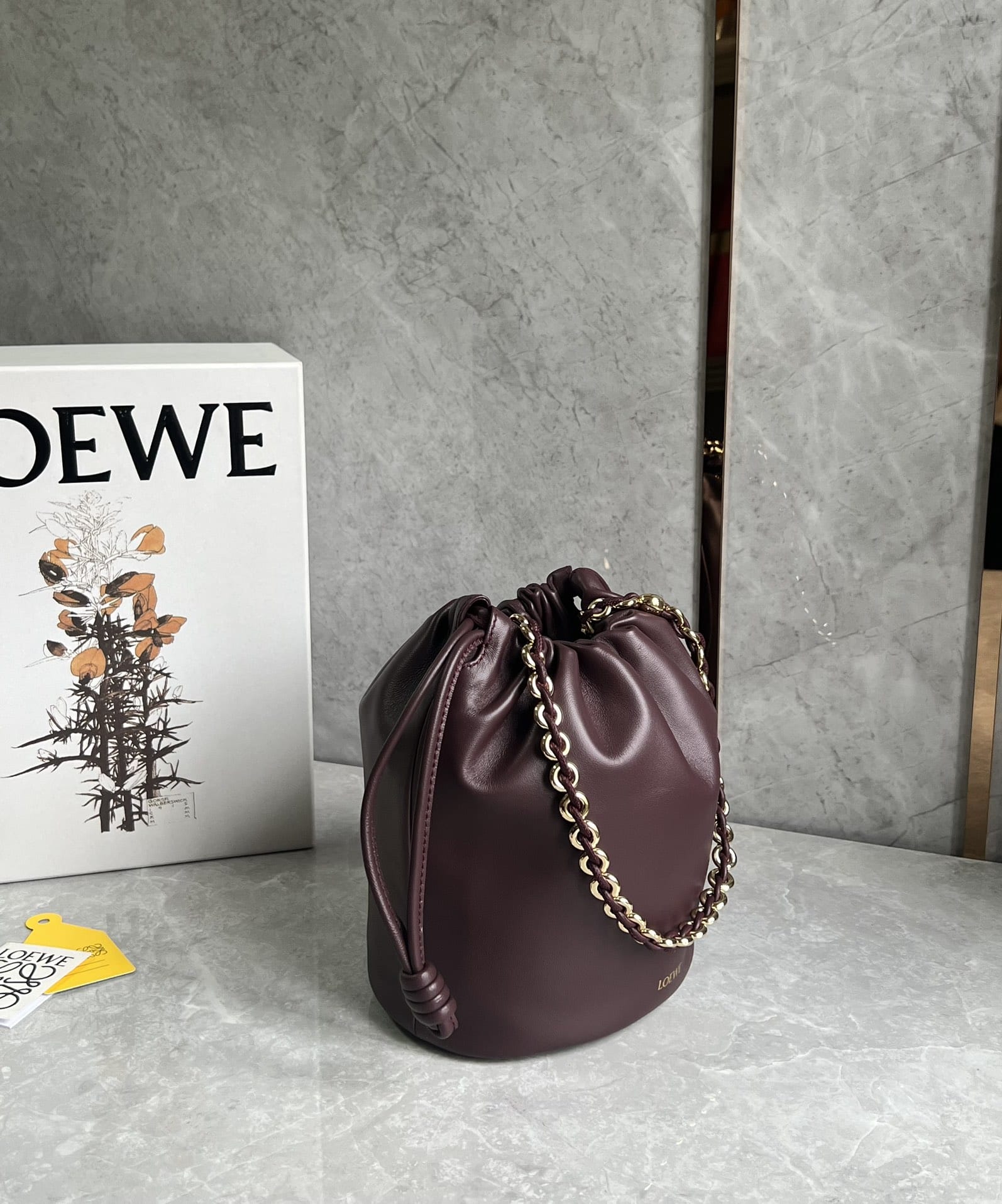 LOEWE Flamenco Purse Bucket In Mellow Nappa Lambskin - Dark Burgundy