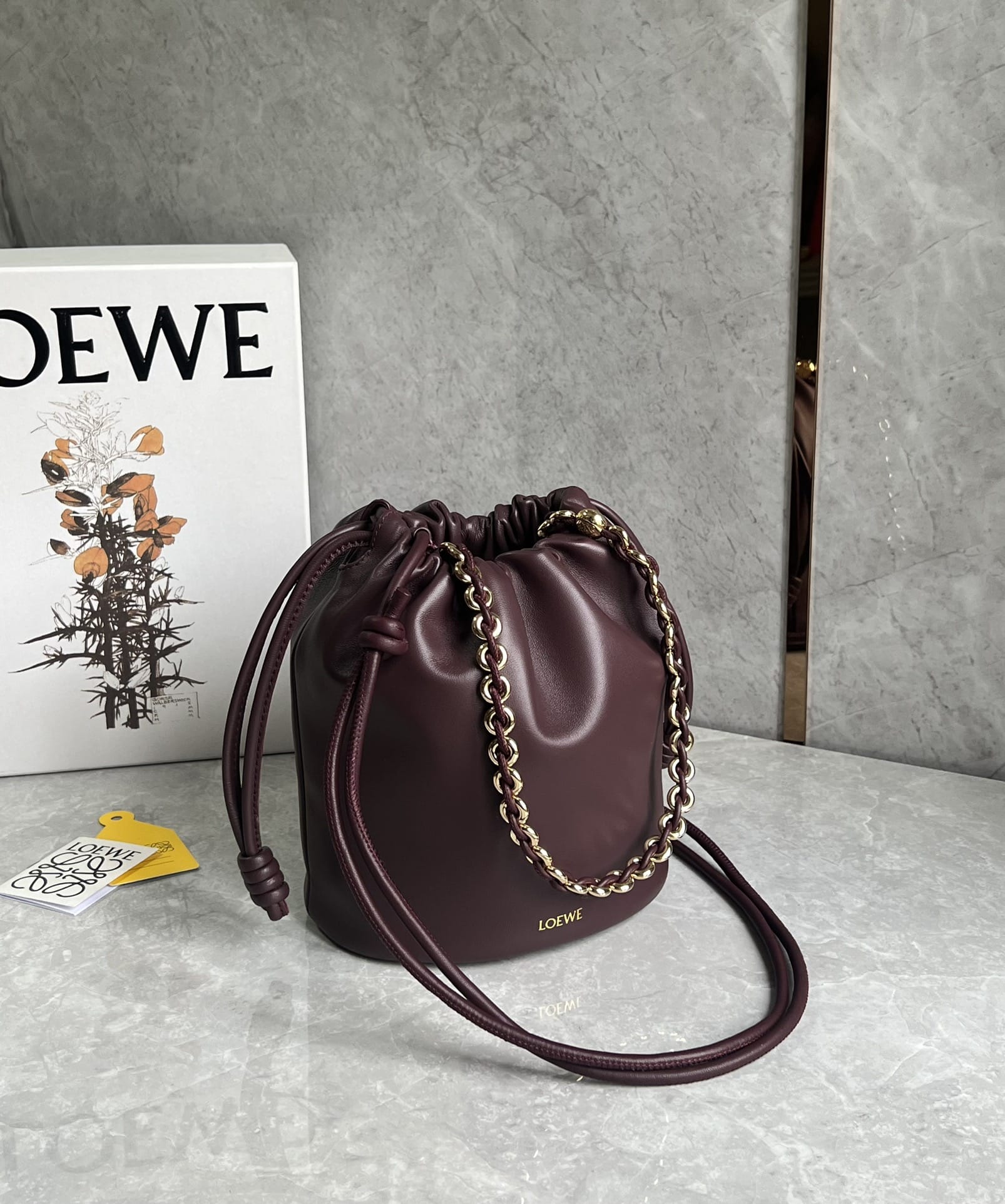 LOEWE Flamenco Purse Bucket In Mellow Nappa Lambskin - Dark Burgundy