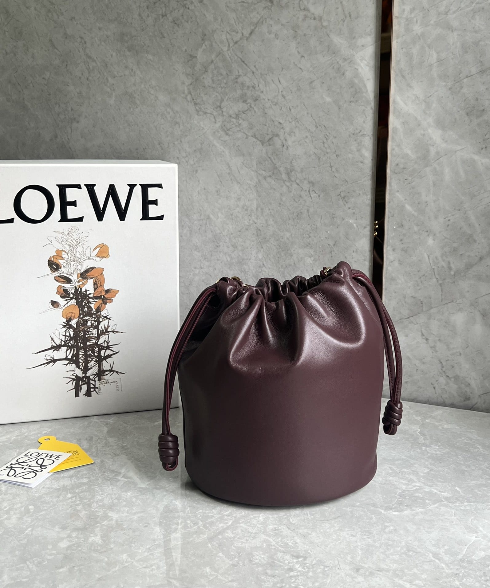 LOEWE Flamenco Purse Bucket In Mellow Nappa Lambskin - Dark Burgundy