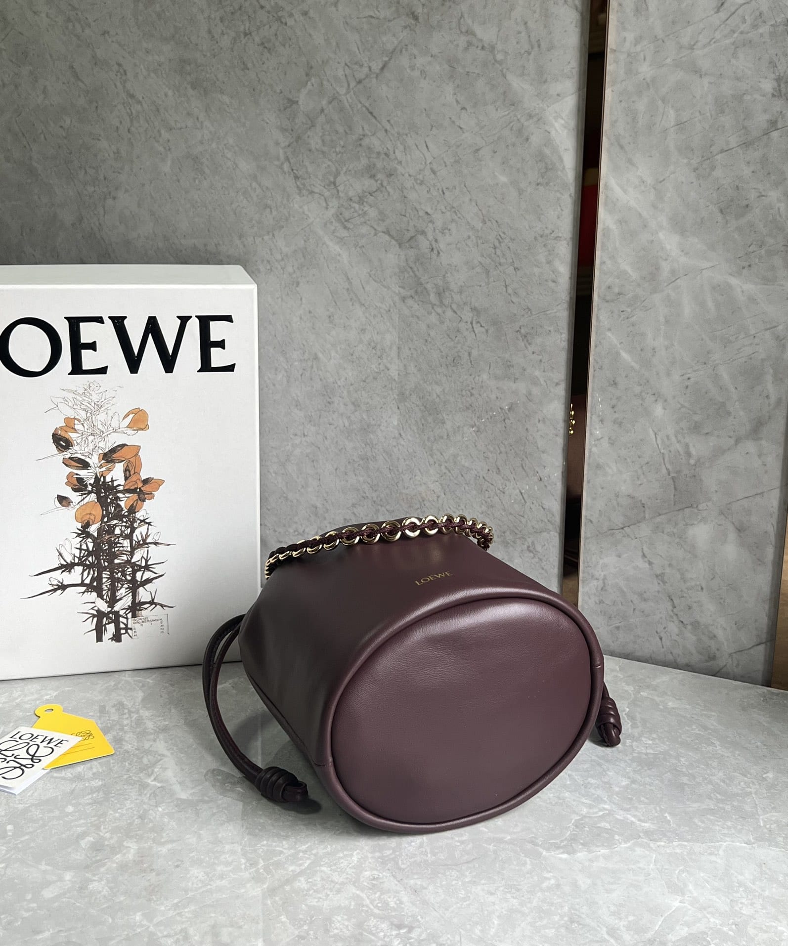 LOEWE Flamenco Purse Bucket In Mellow Nappa Lambskin - Dark Burgundy