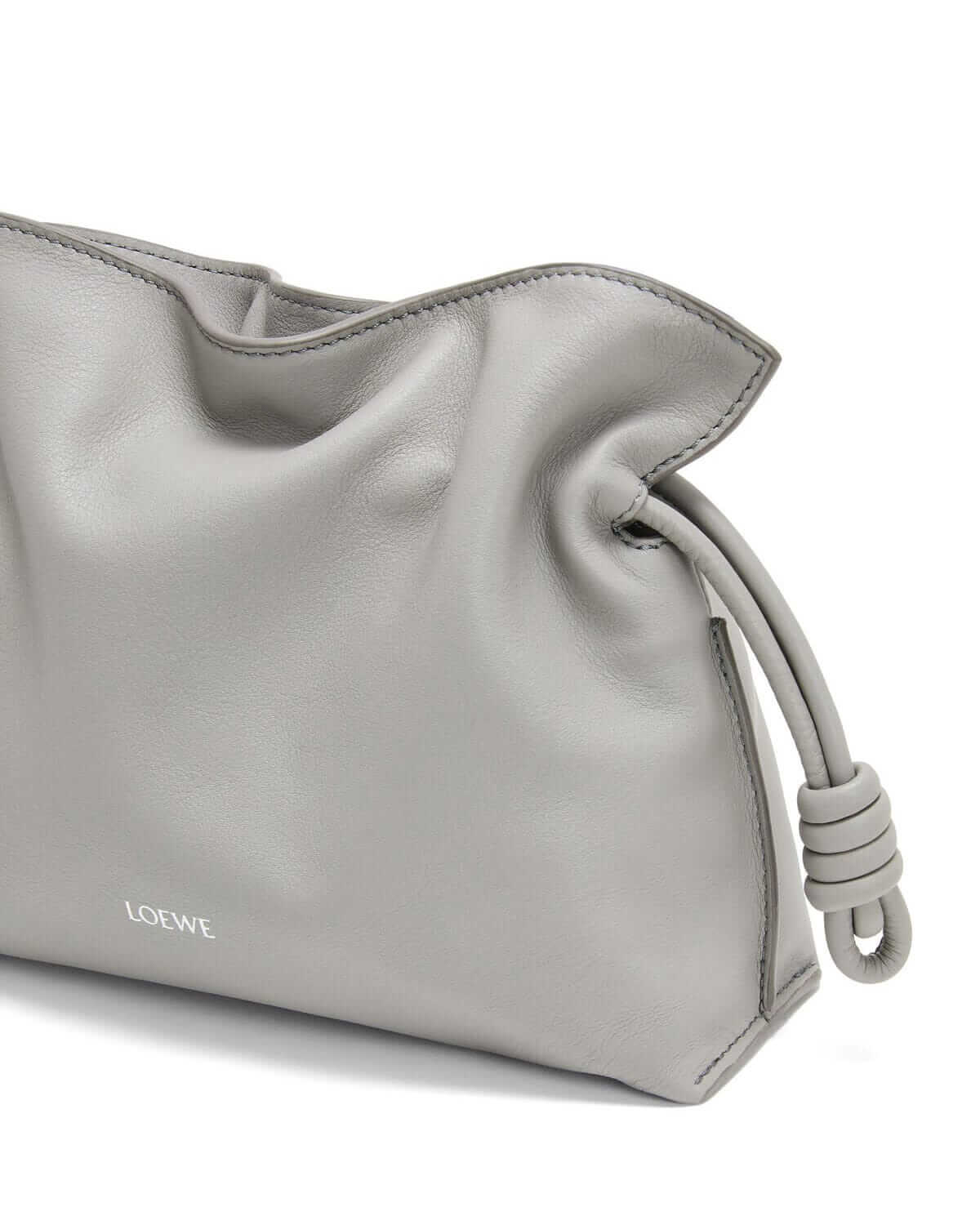 LOEWE Mini Flamenco Clutch Bag In Nappa Calfskin - Pearl Grey