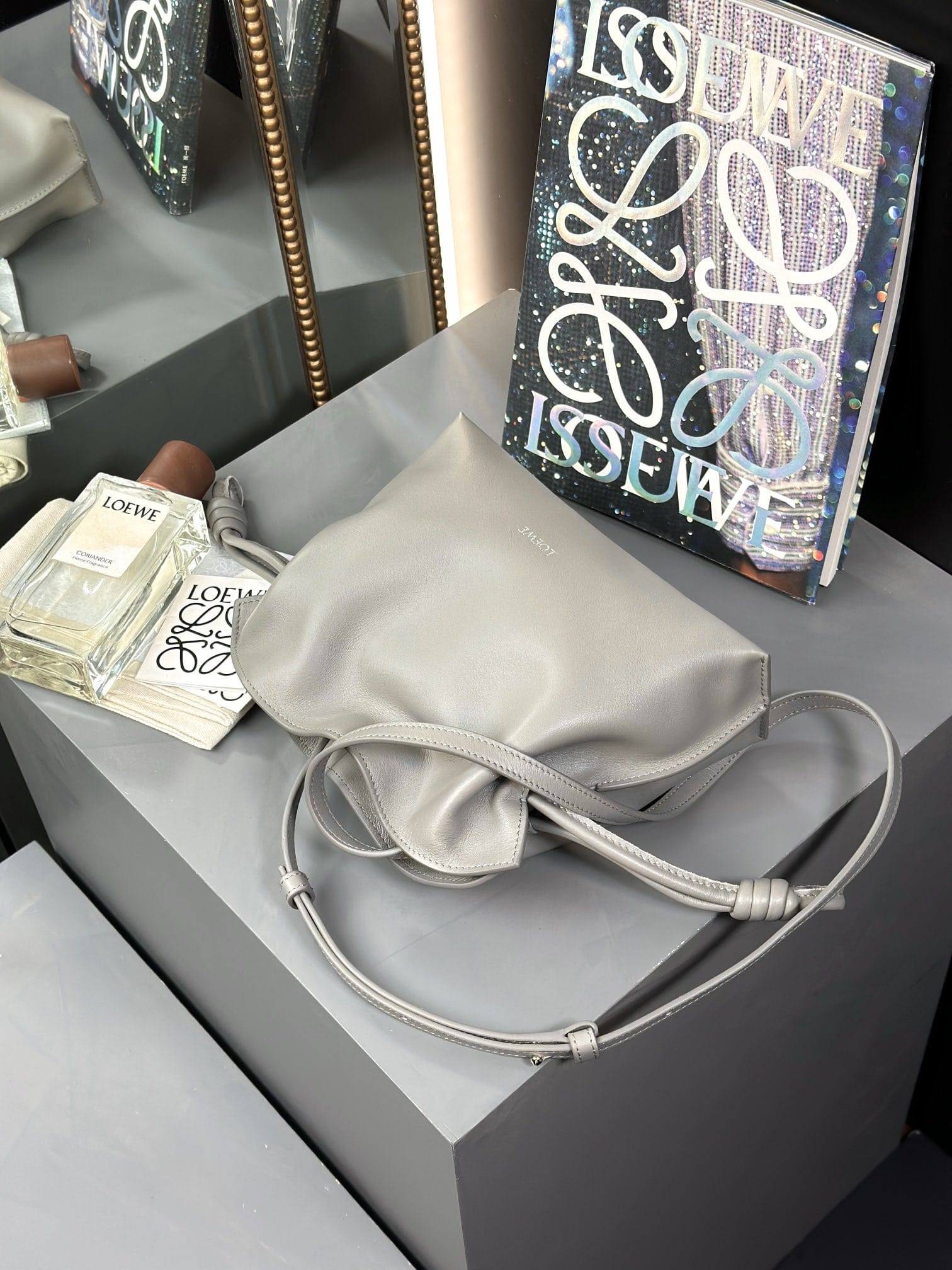 LOEWE Mini Flamenco Clutch Bag In Nappa Calfskin - Pearl Grey