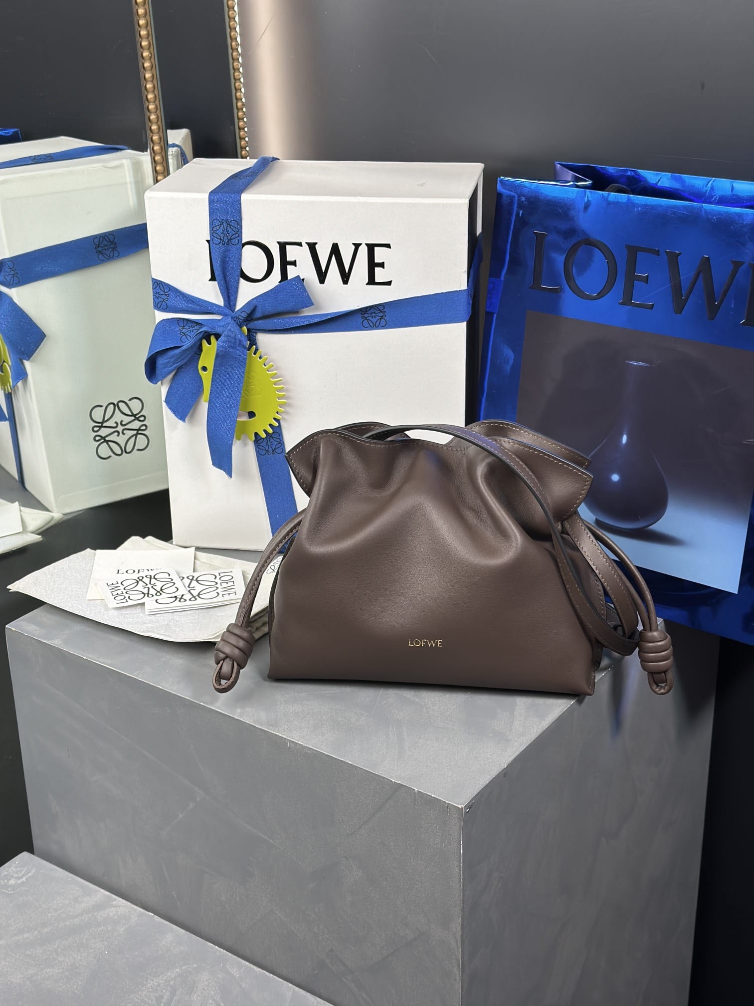 LOEWE Mini Flamenco Clutch Bag In Nappa Calfskin - Chocolate