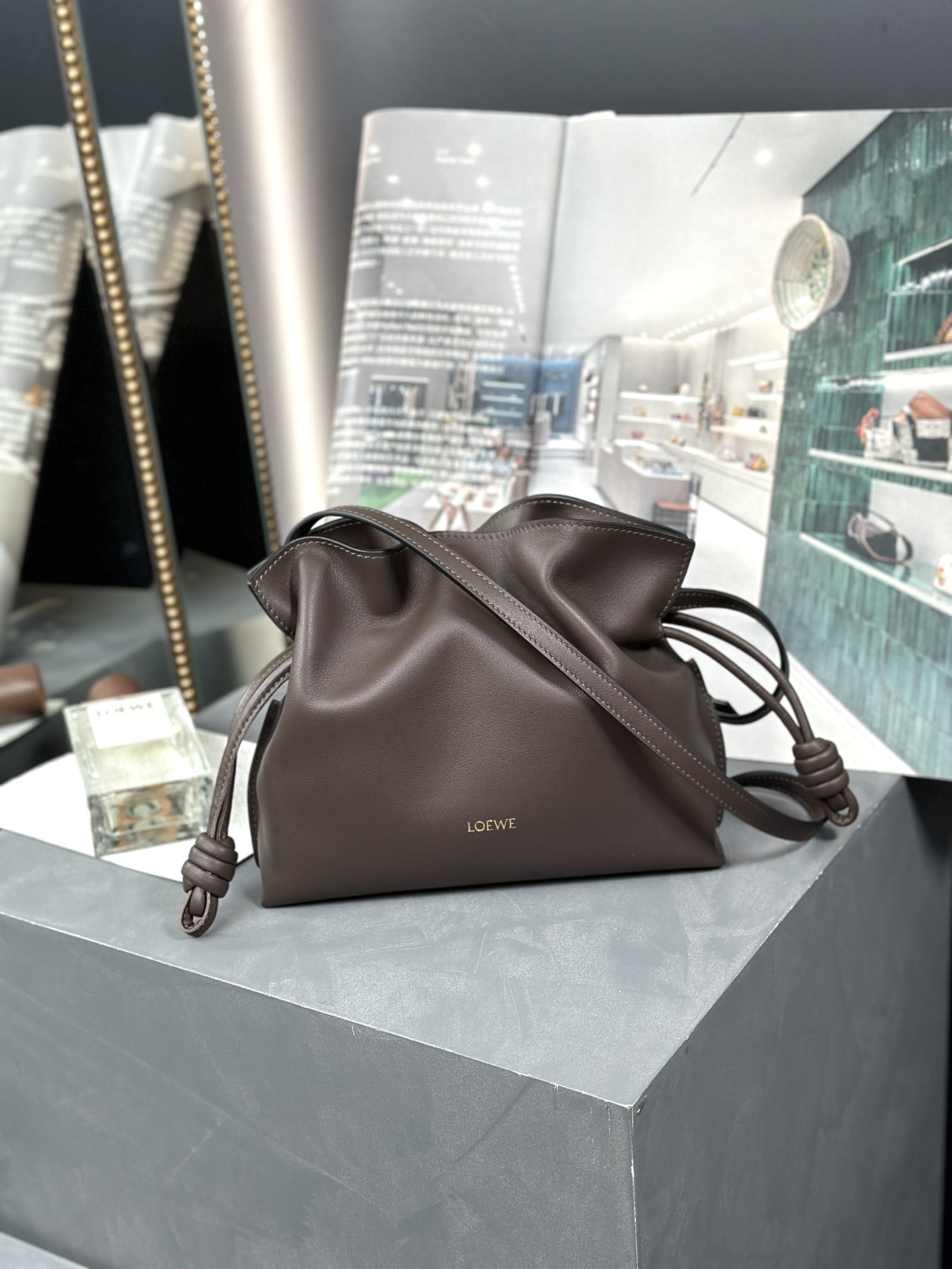 LOEWE Mini Flamenco Clutch Bag In Nappa Calfskin - Chocolate