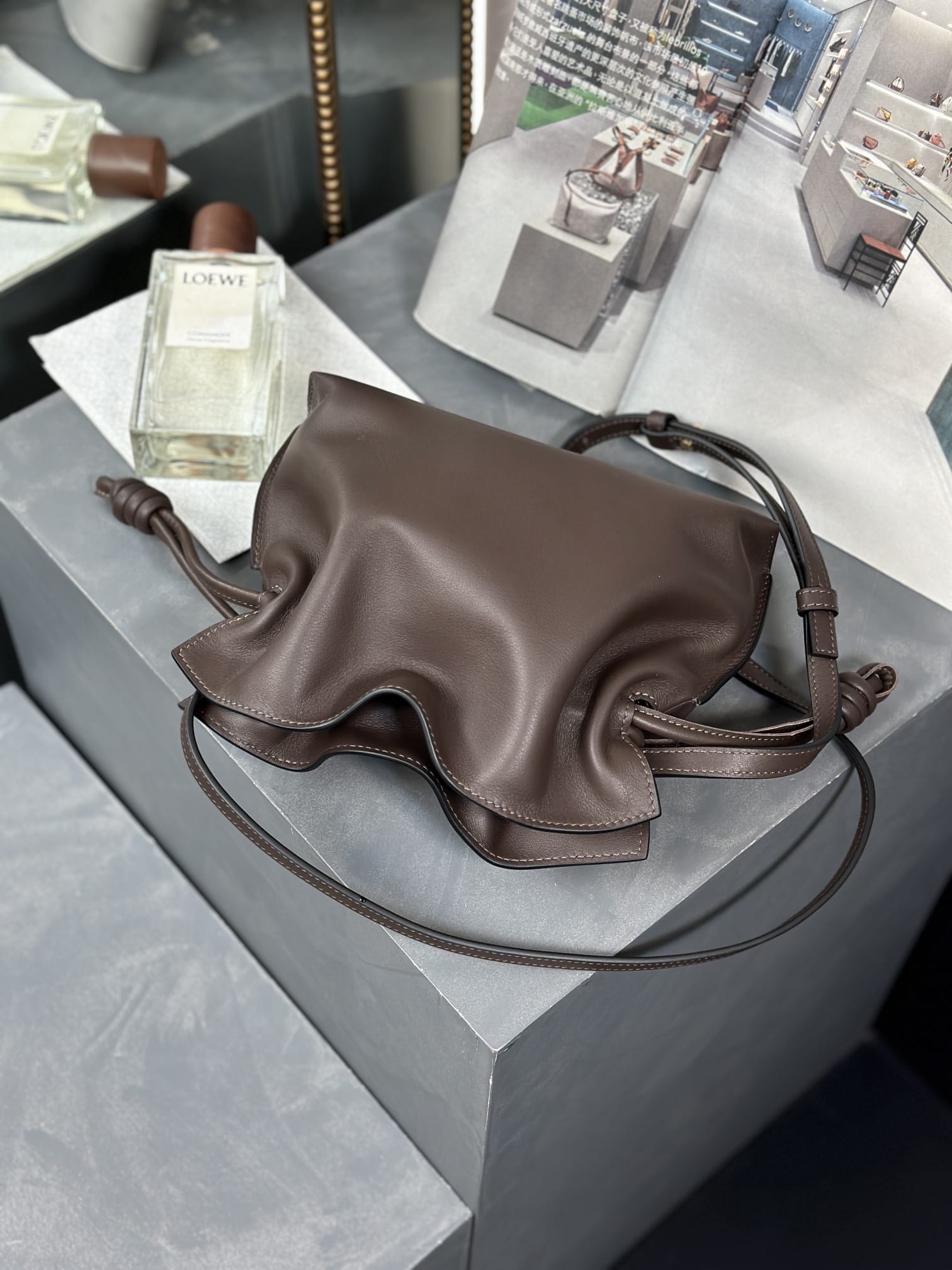 LOEWE Mini Flamenco Clutch Bag In Nappa Calfskin - Chocolate