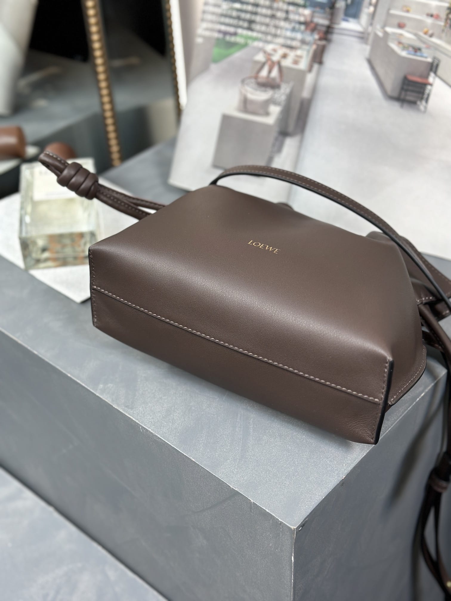 LOEWE Mini Flamenco Clutch Bag In Nappa Calfskin - Chocolate