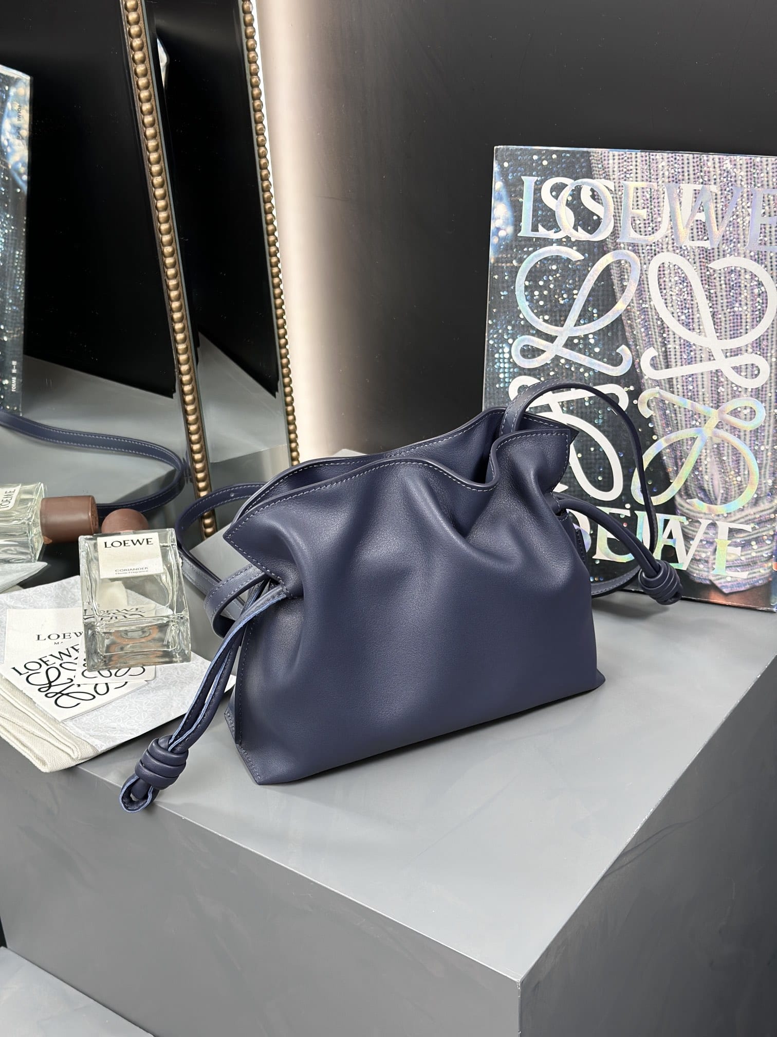 LOEWE Mini Flamenco Clutch Bag In Nappa Calfskin - Abyss Blue