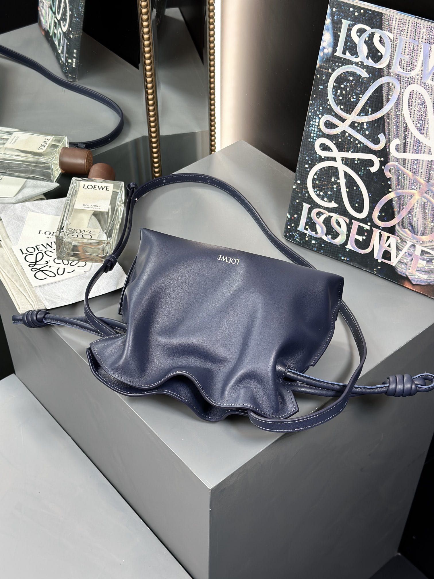 LOEWE Mini Flamenco Clutch Bag In Nappa Calfskin - Abyss Blue