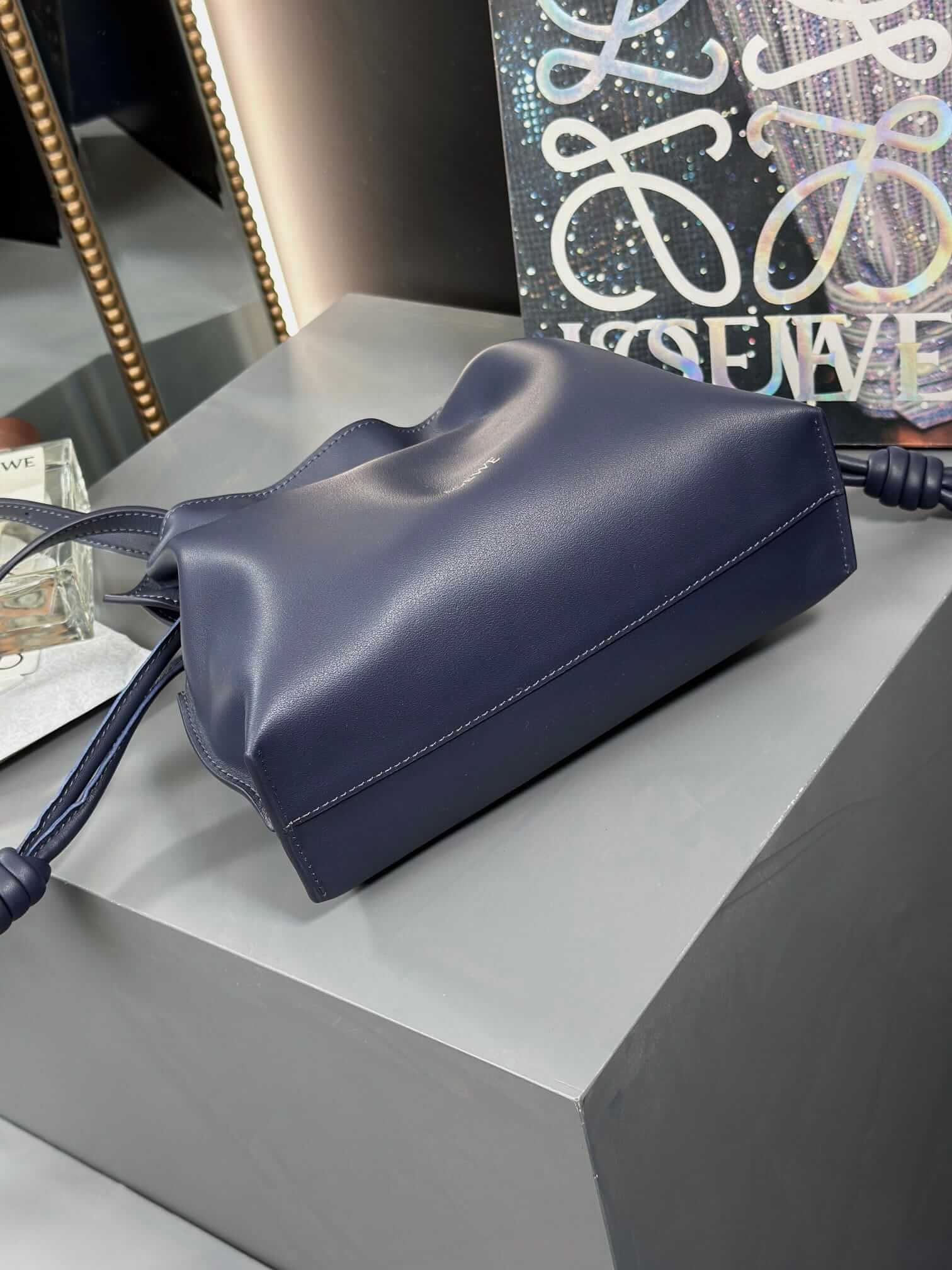 LOEWE Mini Flamenco Clutch Bag In Nappa Calfskin - Abyss Blue