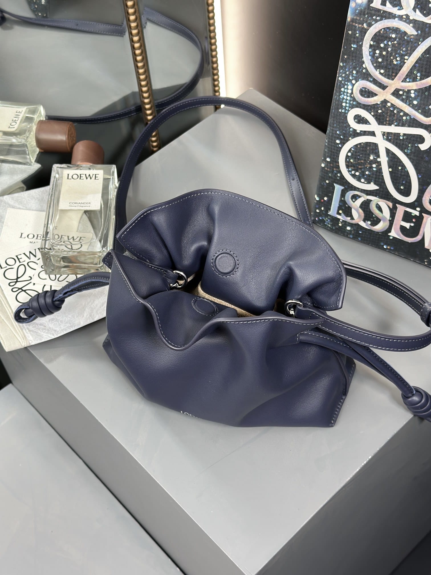 LOEWE Mini Flamenco Clutch Bag In Nappa Calfskin - Abyss Blue