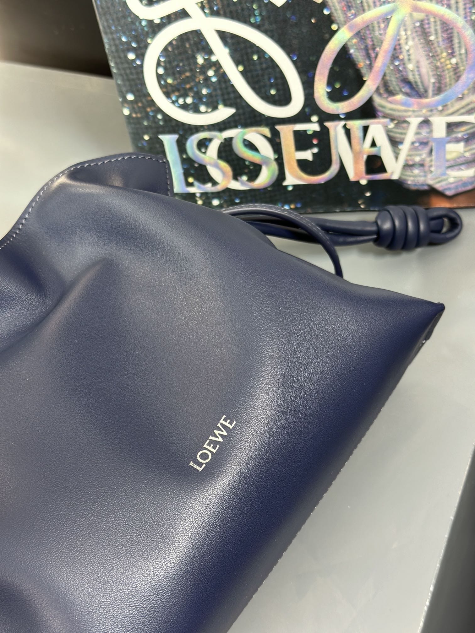 LOEWE Mini Flamenco Clutch Bag In Nappa Calfskin - Abyss Blue