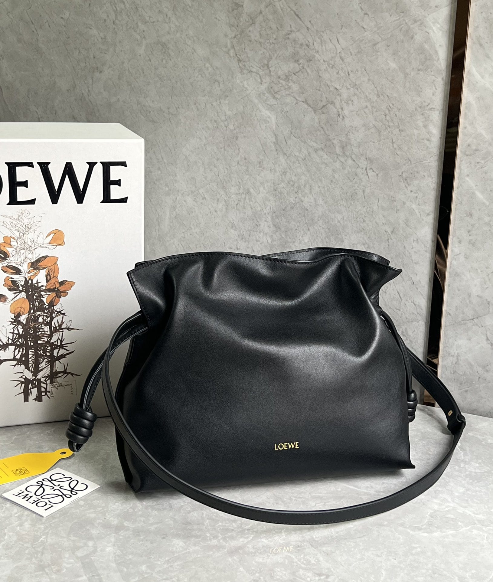 LOEWE Medium Flamenco Clutch Bag In Nappa Calfskin - Black