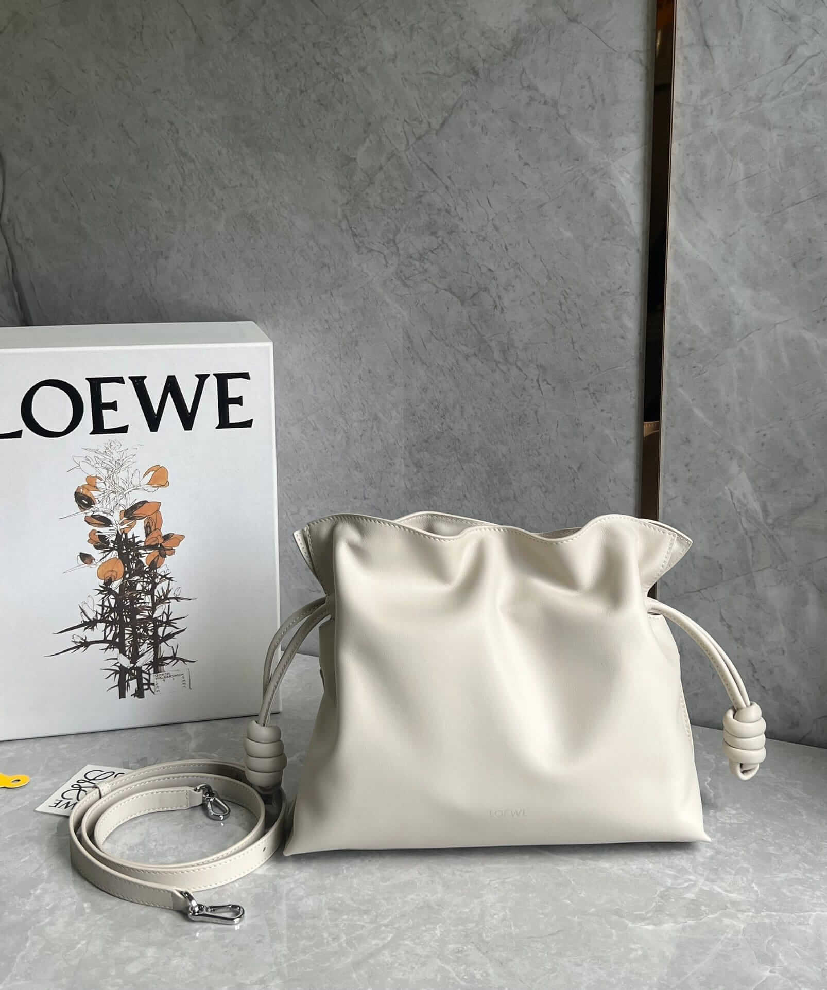 LOEWE Medium Flamenco Clutch Bag In Nappa Calfskin - Sea Salt