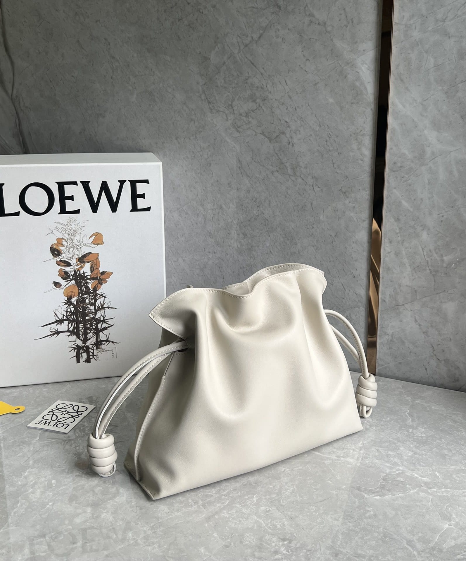 LOEWE Medium Flamenco Clutch Bag In Nappa Calfskin - Sea Salt