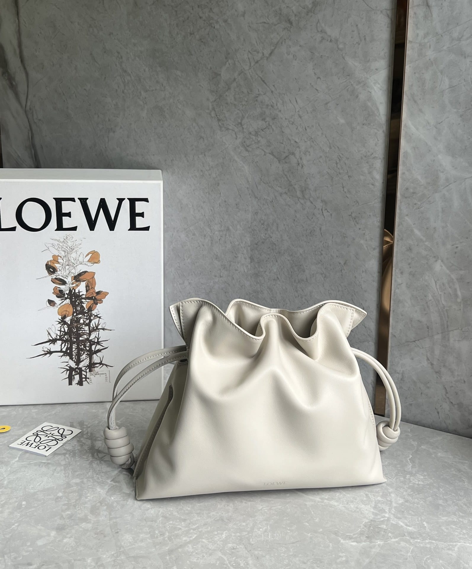 LOEWE Medium Flamenco Clutch Bag In Nappa Calfskin - Sea Salt