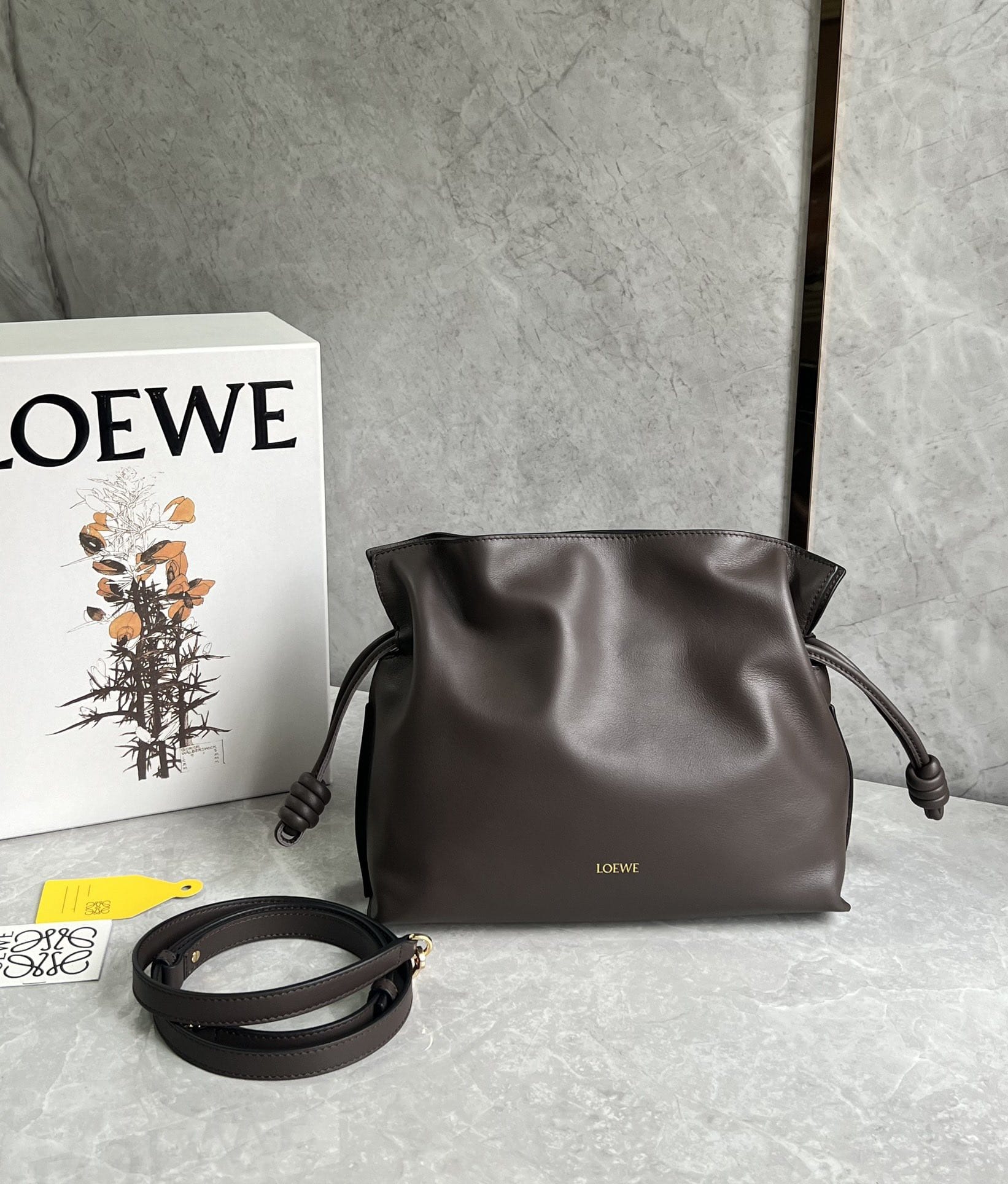 LOEWE Medium Flamenco Clutch Bag In Nappa Calfskin - Chocolate