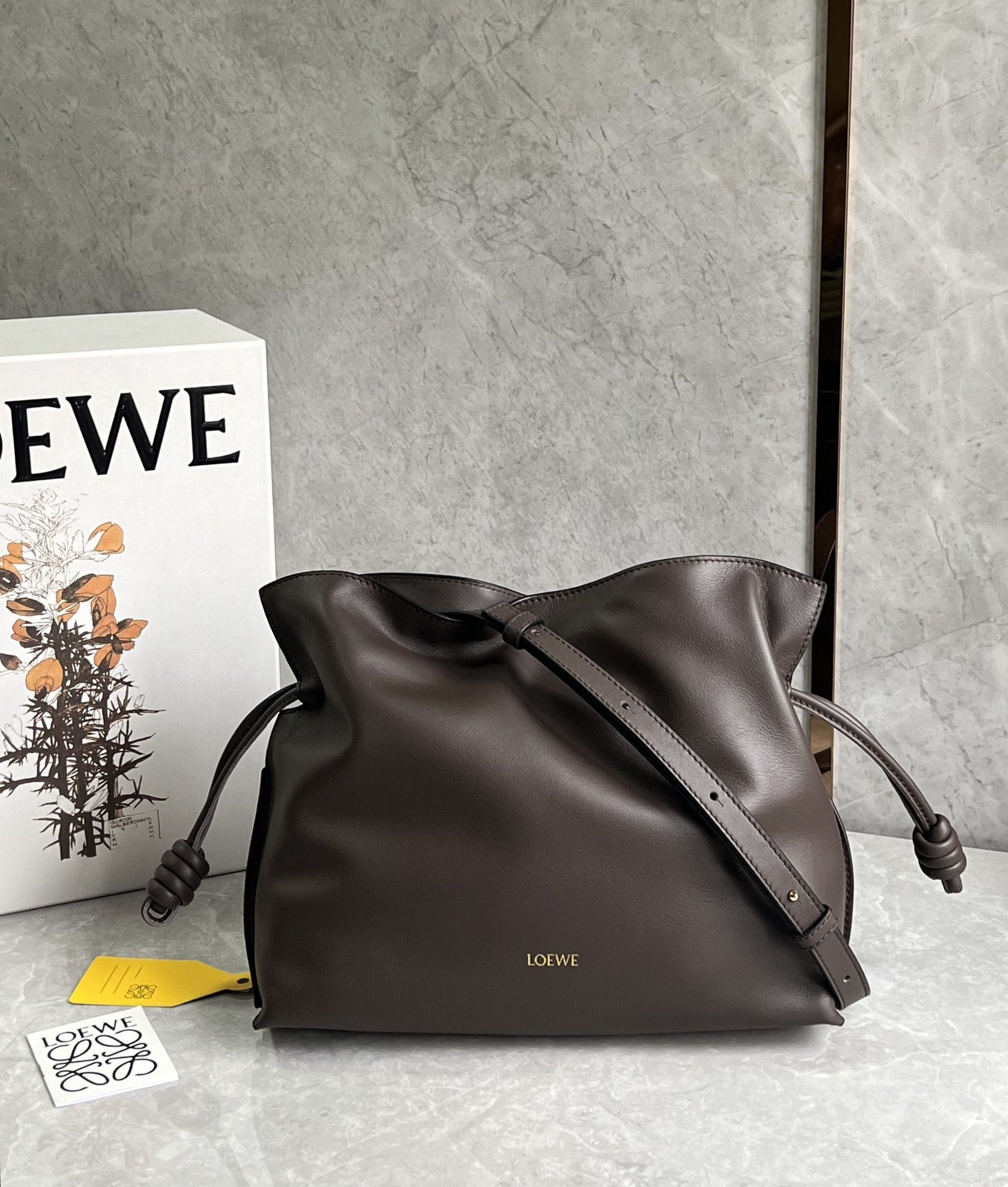 LOEWE Medium Flamenco Clutch Bag In Nappa Calfskin - Chocolate