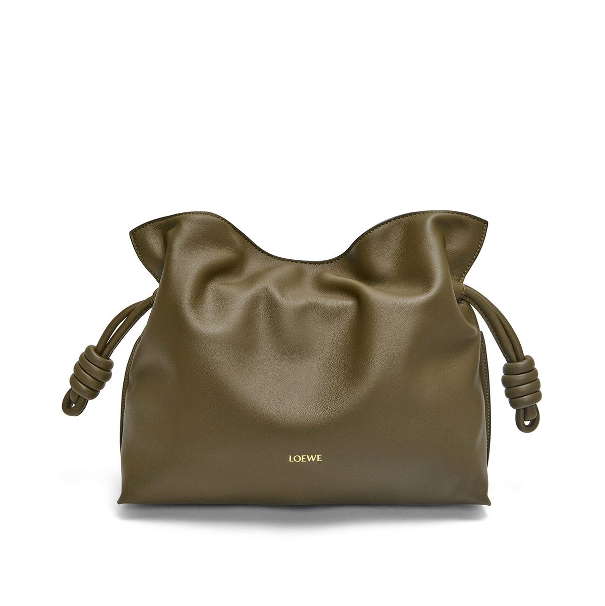 LOEWE Medium Flamenco Clutch Bag In Nappa Calfskin - Dark Khaki Green