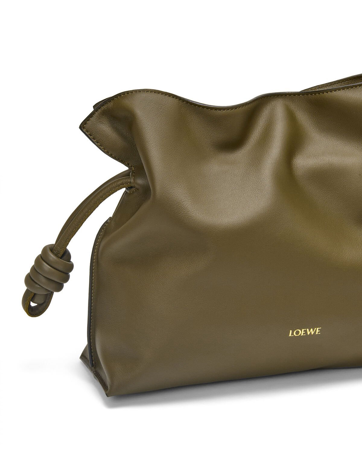 LOEWE Medium Flamenco Clutch Bag In Nappa Calfskin - Dark Khaki Green