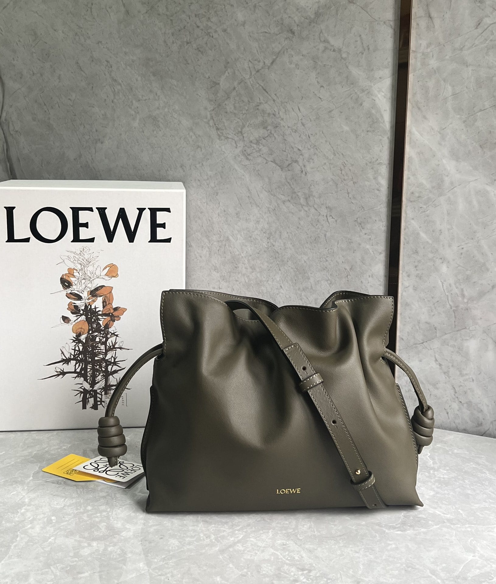 LOEWE Medium Flamenco Clutch Bag In Nappa Calfskin - Dark Khaki Green