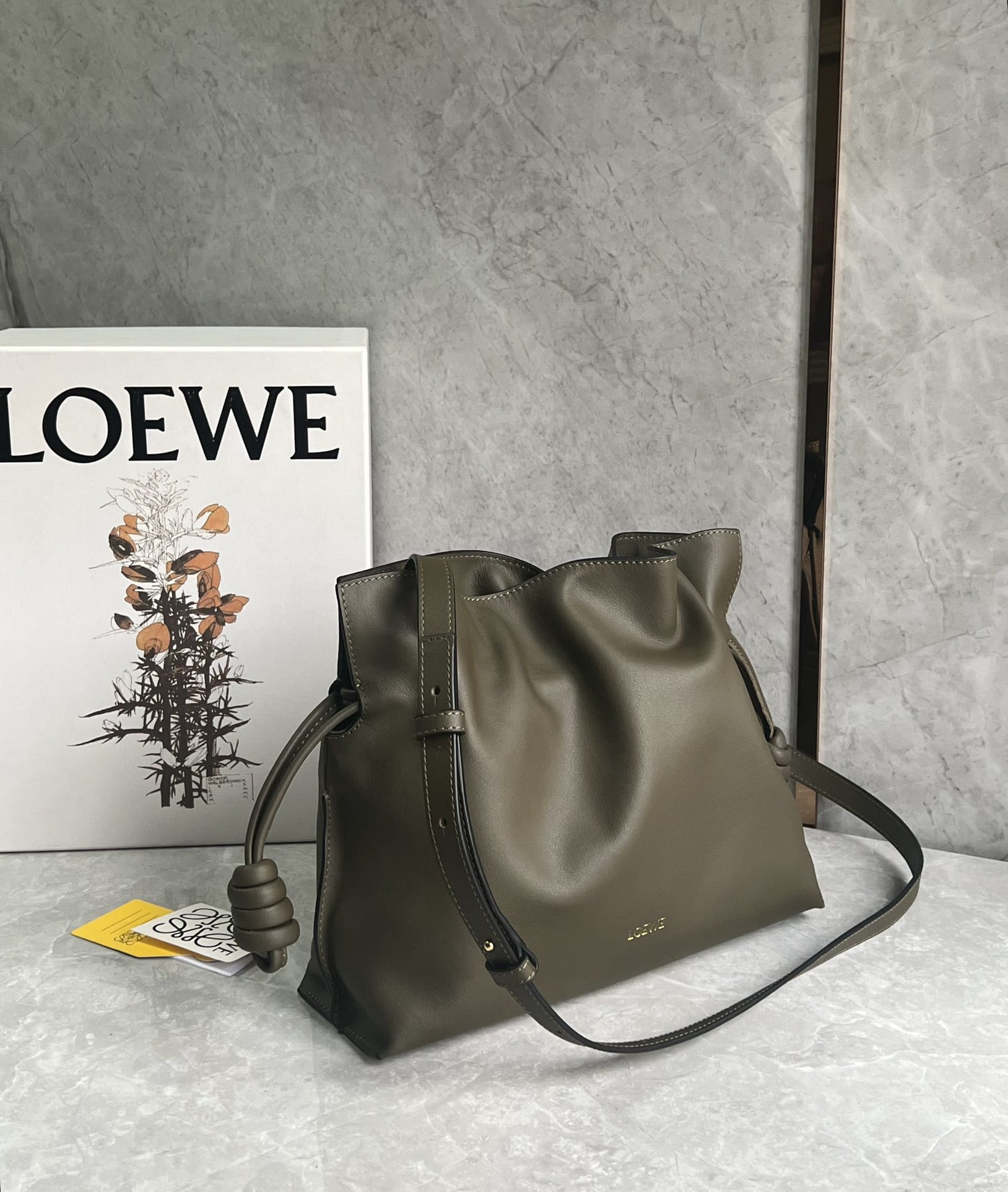 LOEWE Medium Flamenco Clutch Bag In Nappa Calfskin - Dark Khaki Green