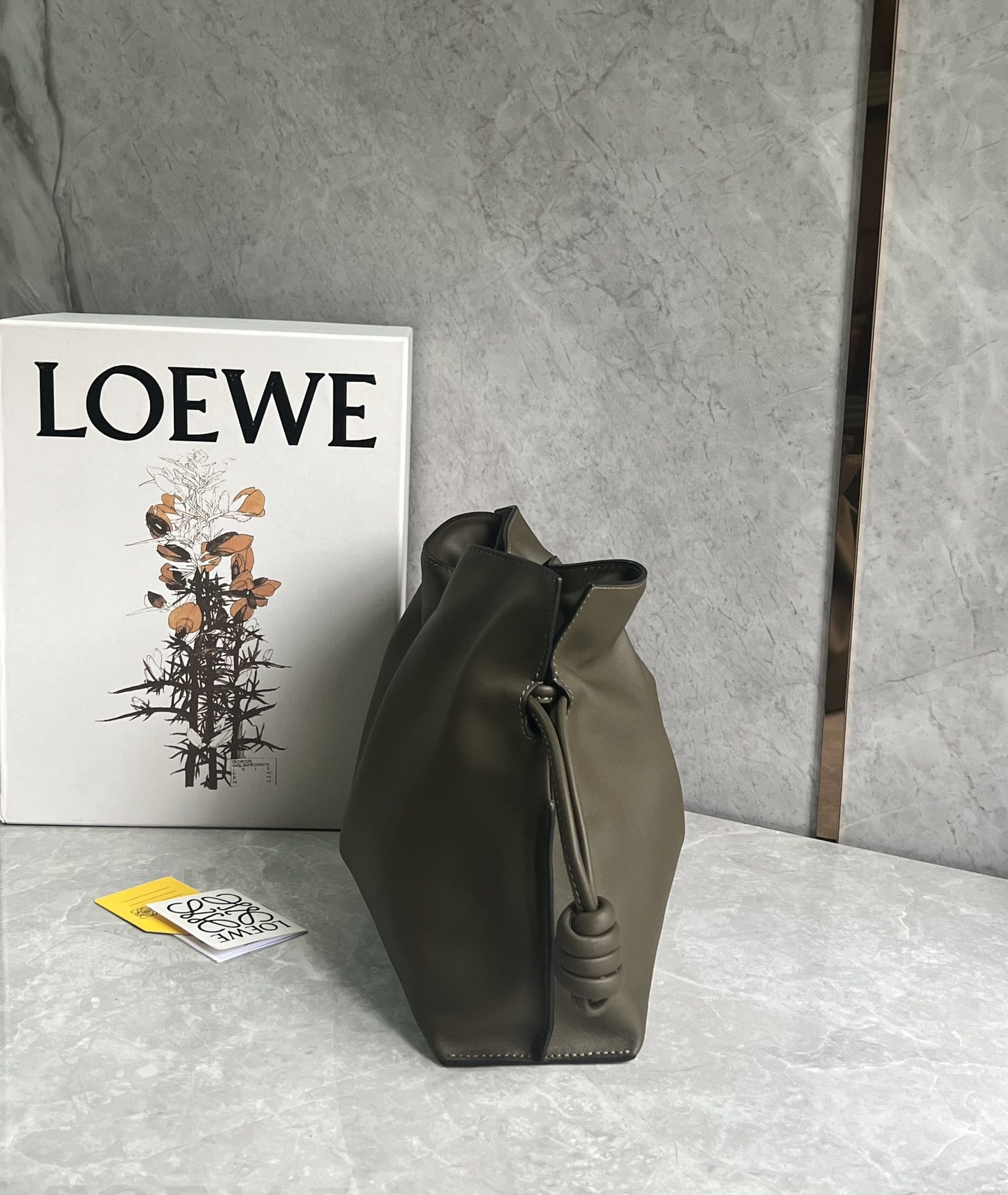 LOEWE Medium Flamenco Clutch Bag In Nappa Calfskin - Dark Khaki Green