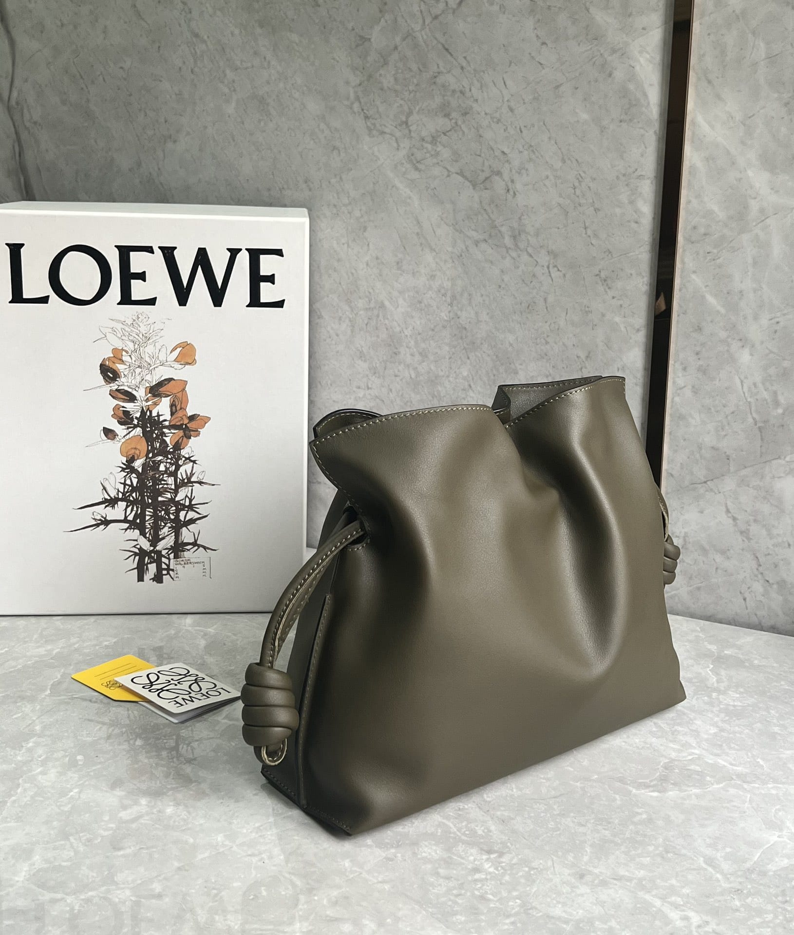 LOEWE Medium Flamenco Clutch Bag In Nappa Calfskin - Dark Khaki Green