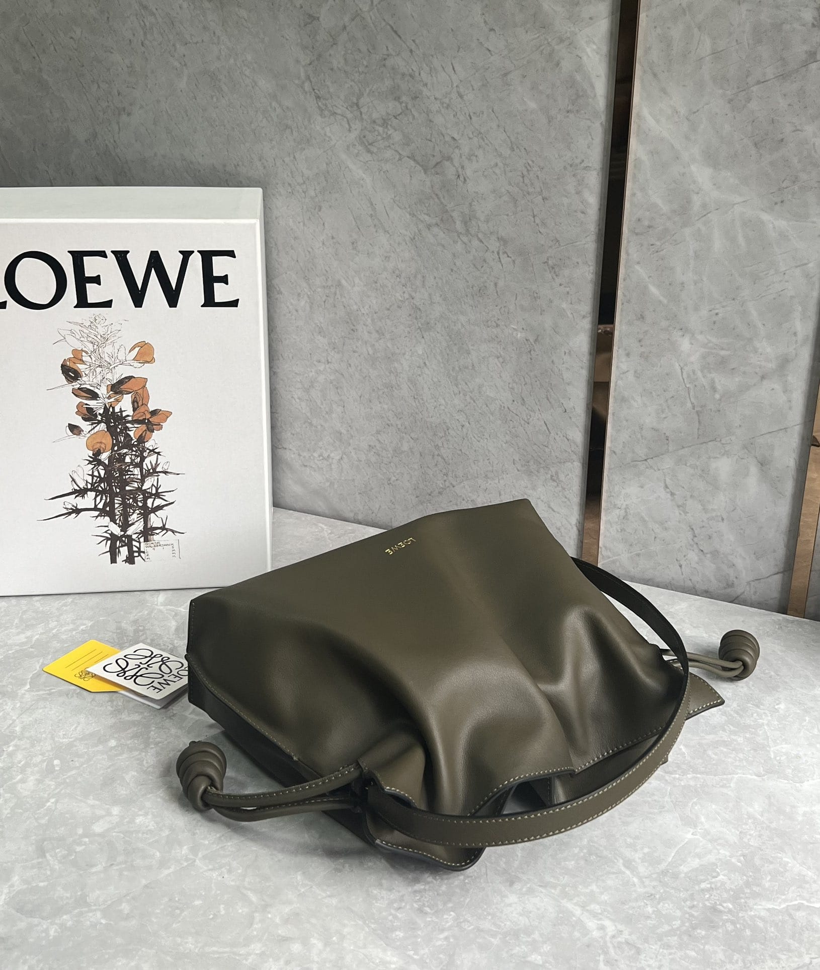 LOEWE Medium Flamenco Clutch Bag In Nappa Calfskin - Dark Khaki Green