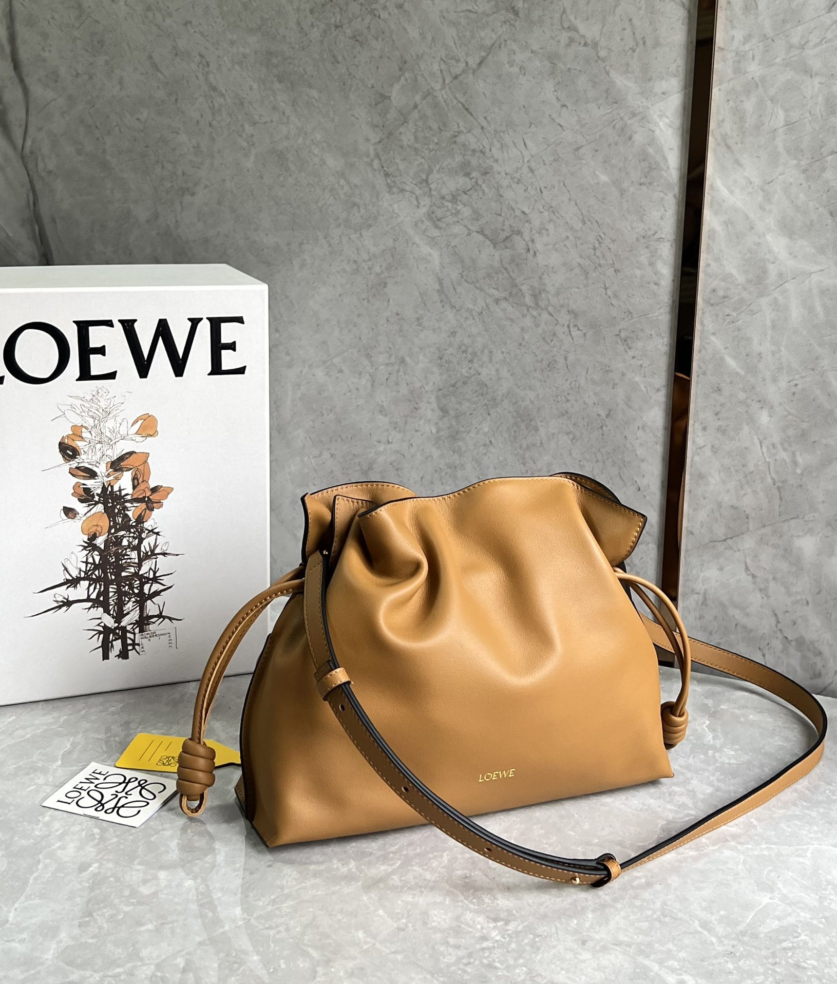 LOEWE Medium Flamenco Clutch Bag In Nappa Calfskin - Warm Desert