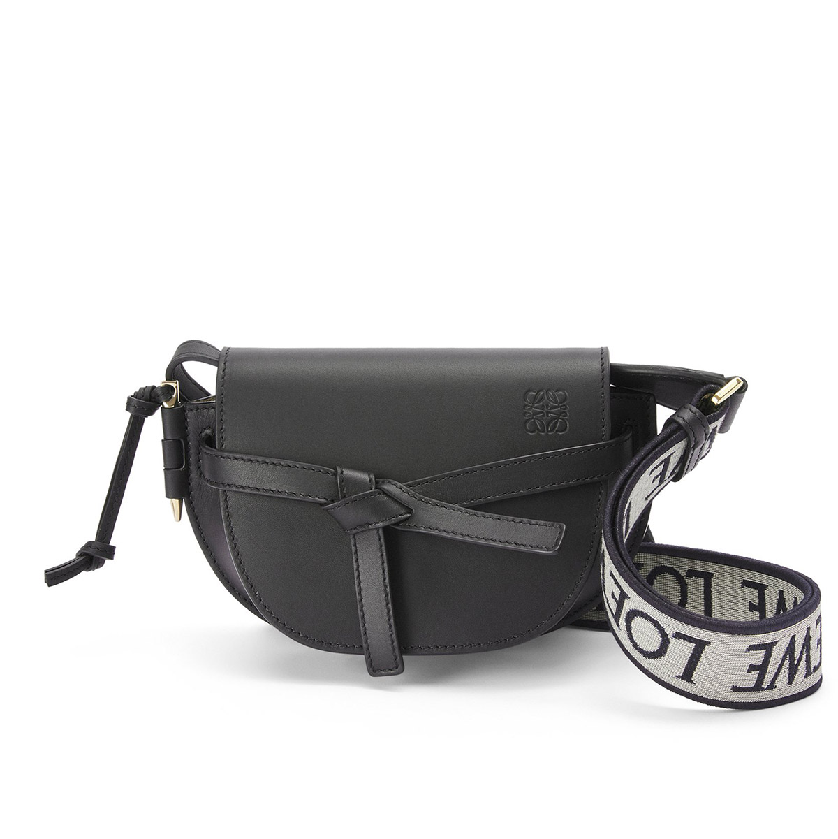 LOEWE Mini Gate Dual Bag In Soft Calfskin And Jacquard - Black