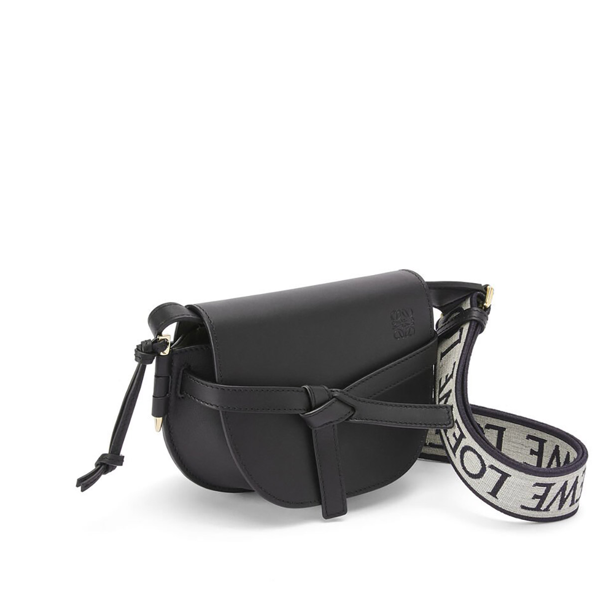 LOEWE Mini Gate Dual Bag In Soft Calfskin And Jacquard - Black