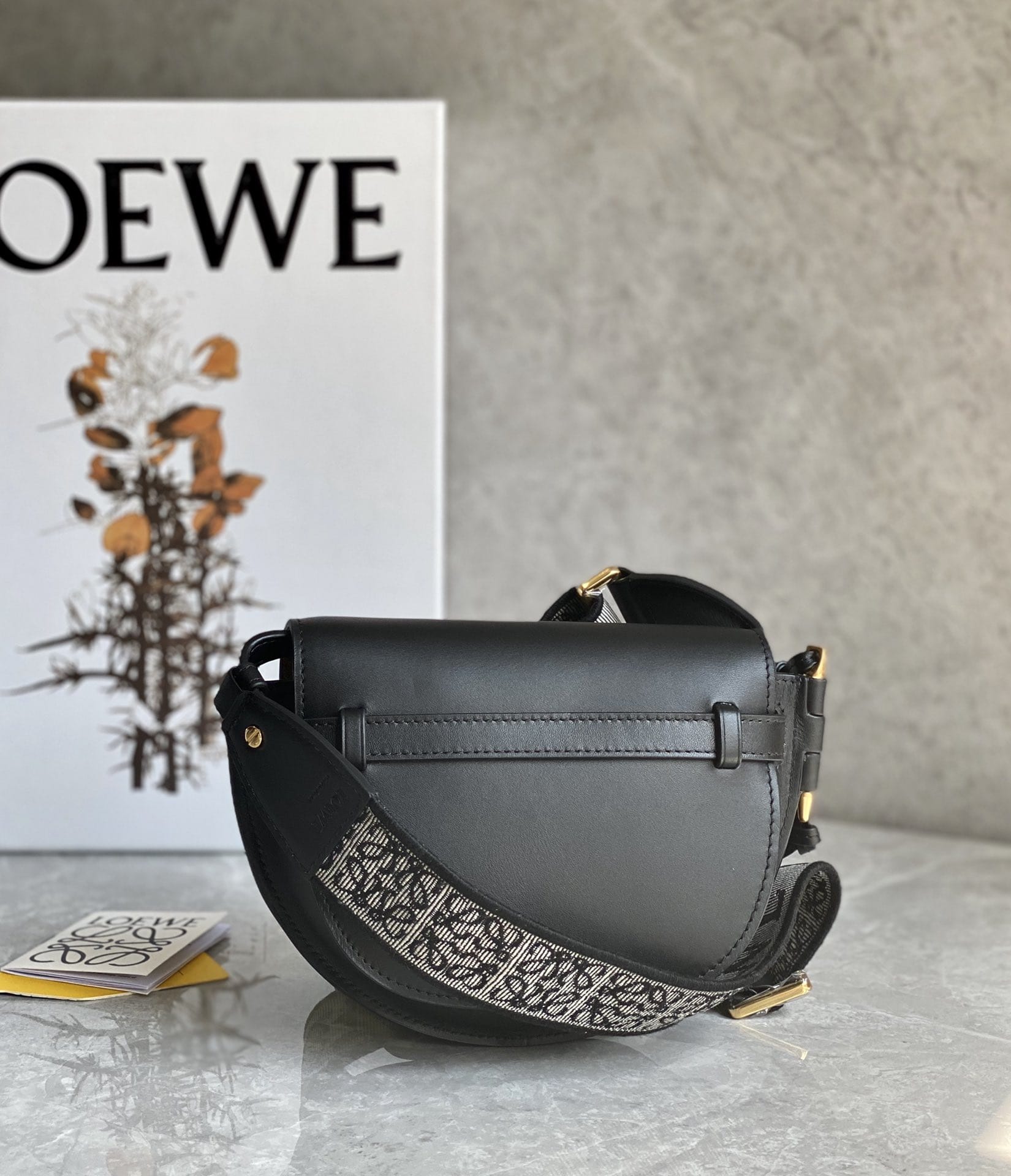 LOEWE Mini Gate Dual Bag In Soft Calfskin And Jacquard - Black